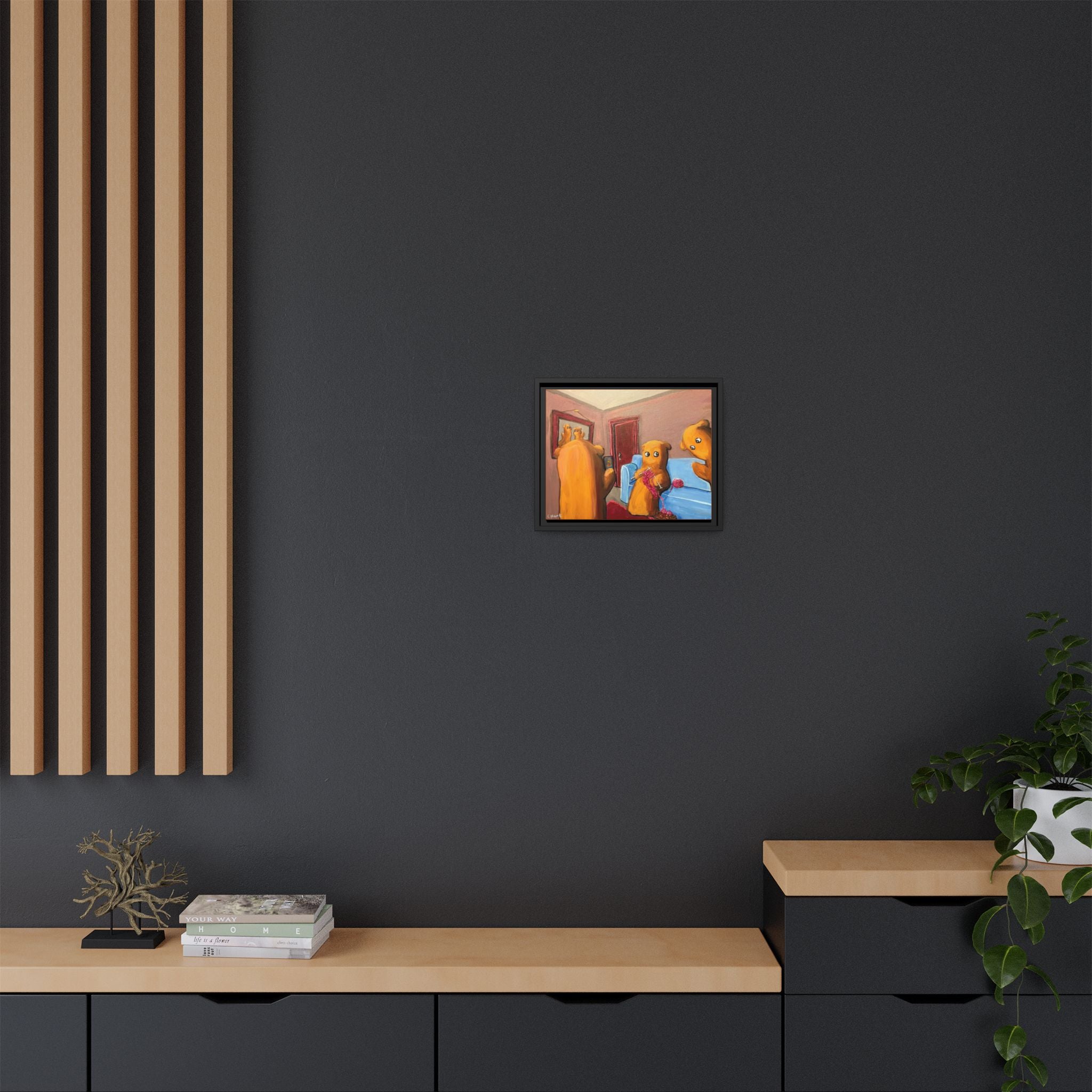 Whimsical Bear Family Framed Canvas Art — Matte Multi-Color Wall Decor