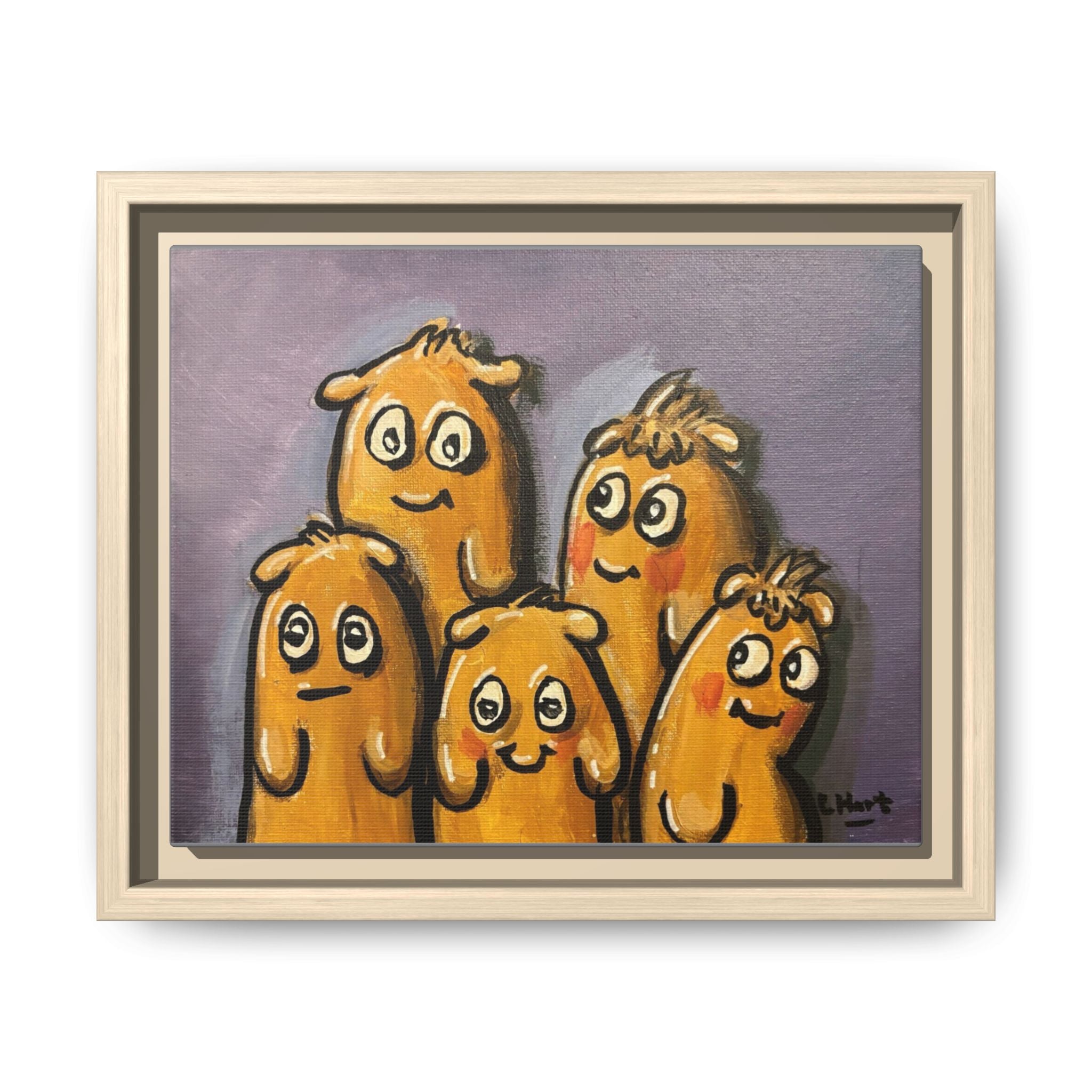 Whimsical Family Monsters Matte Canvas Framed Wall Art