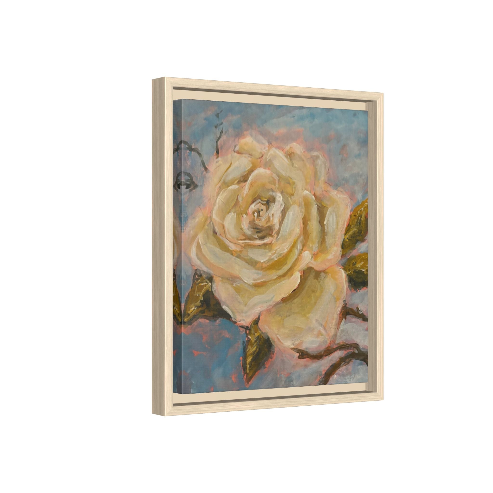 Warm White Rose Framed Matte Canvas - Vintage Rose Floral Wall Art