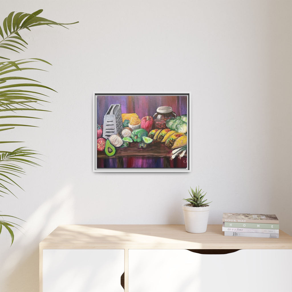 Taco Tuesday Framed Matte Canvas: Colorful Kitchen Still Life Painting