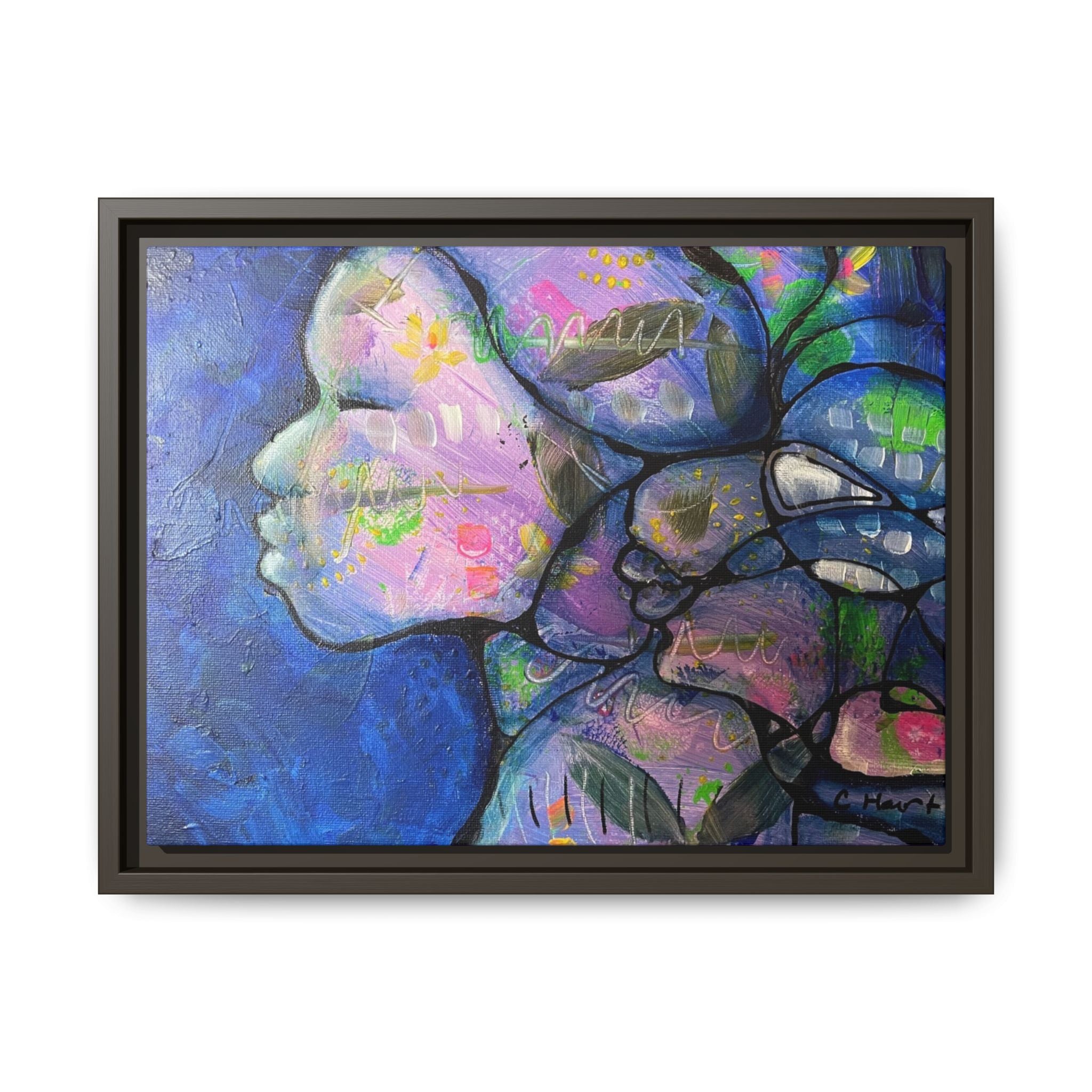 Abstract Woman Framed Matte Canvas Art — Colorful Abstract Profile Portrait