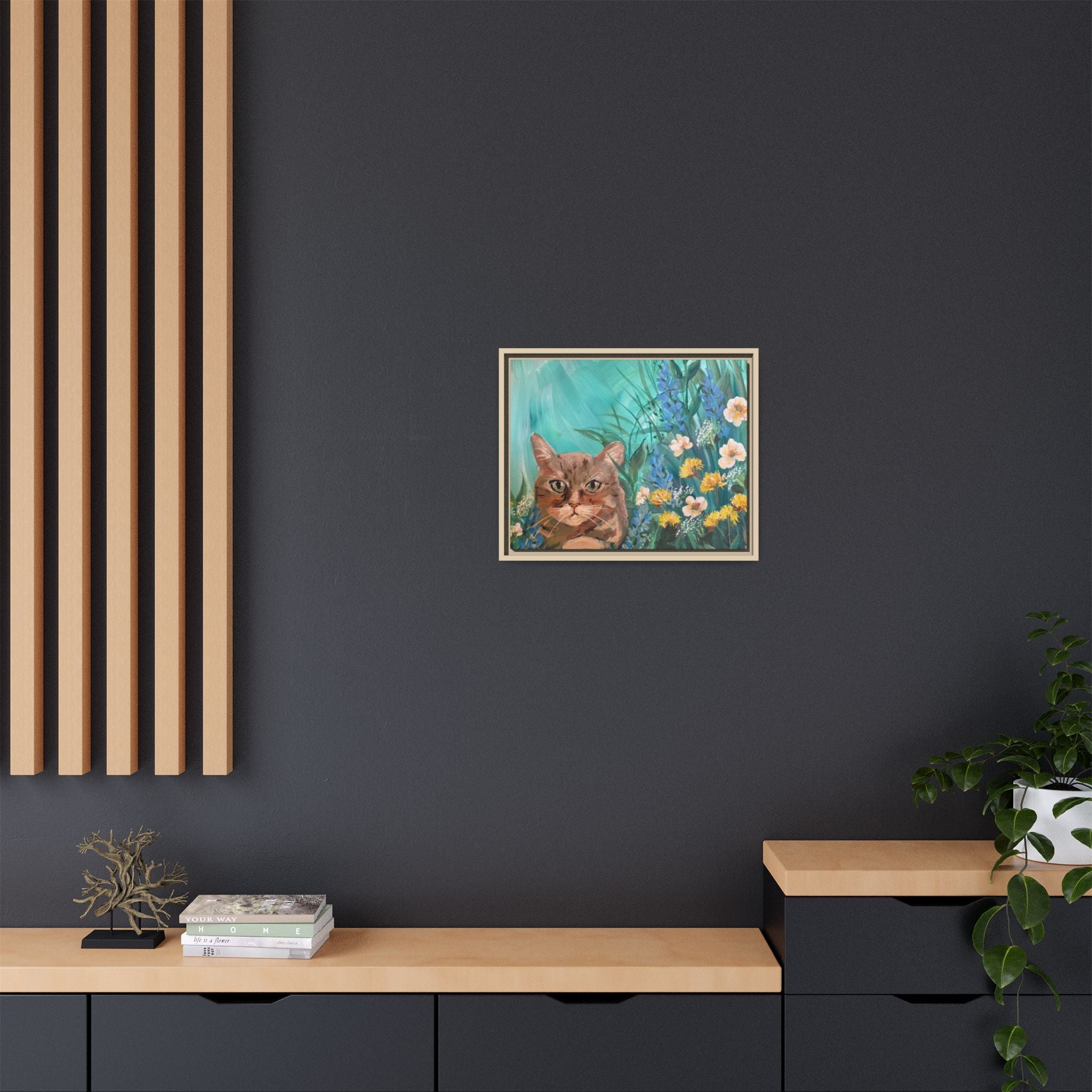 Framed Cat Portrait Canvas — Floral Wall Art