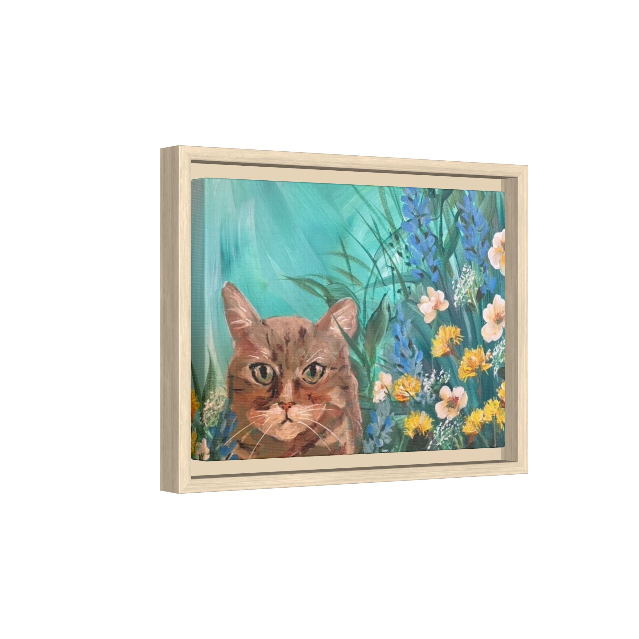 Framed Cat Portrait Canvas — Floral Wall Art