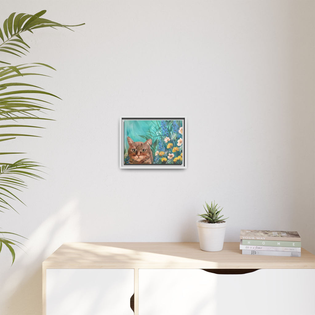 Framed Cat Portrait Canvas — Floral Wall Art