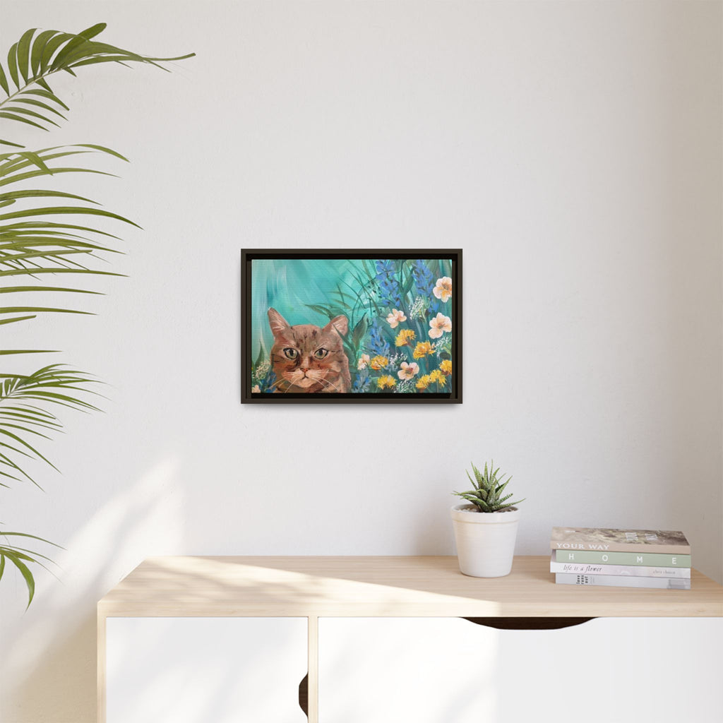 Framed Cat Portrait Canvas — Floral Wall Art