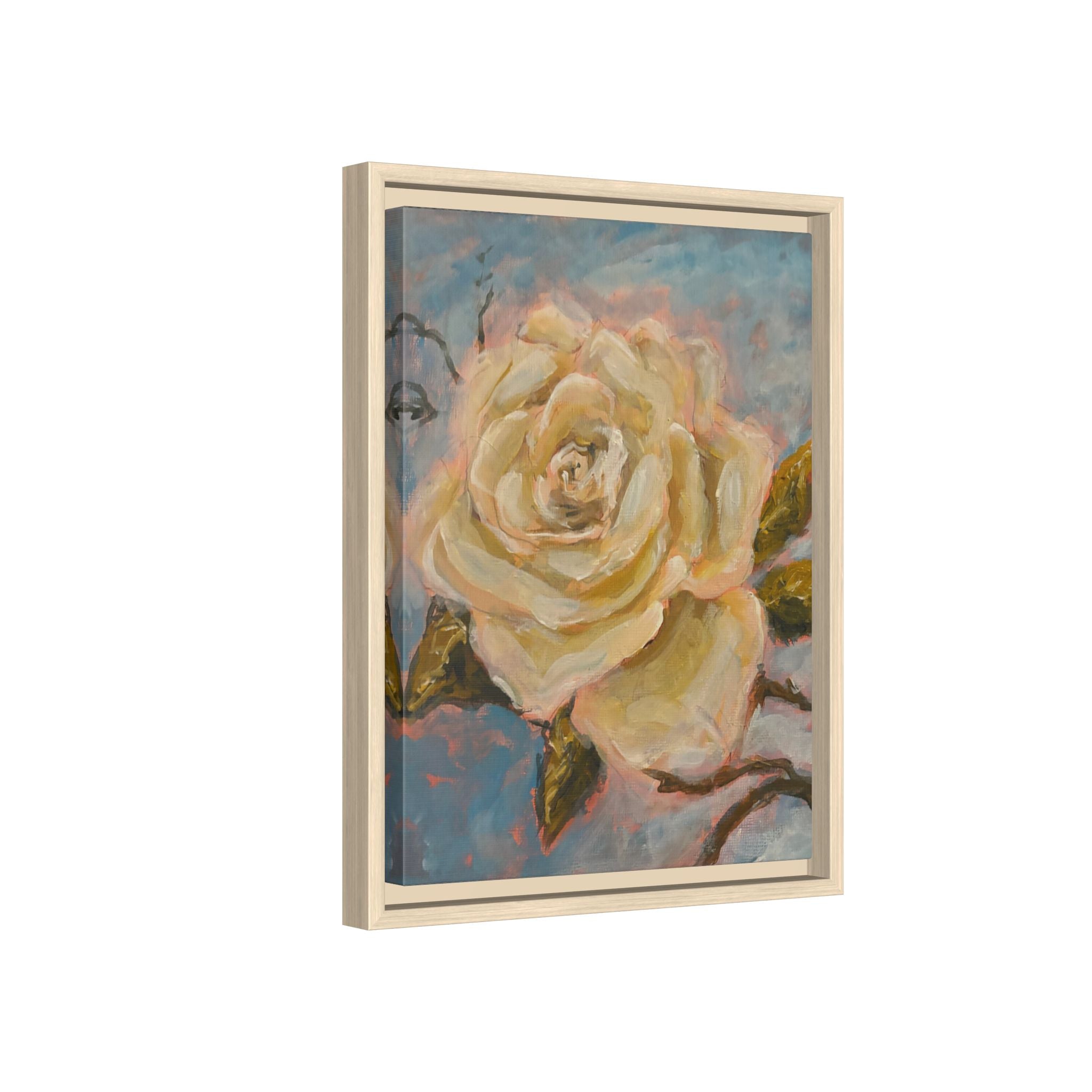 Warm White Rose Framed Matte Canvas - Vintage Rose Floral Wall Art