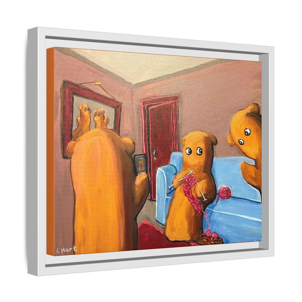 Whimsical Bear Family Framed Canvas Art — Matte Multi-Color Wall Decor