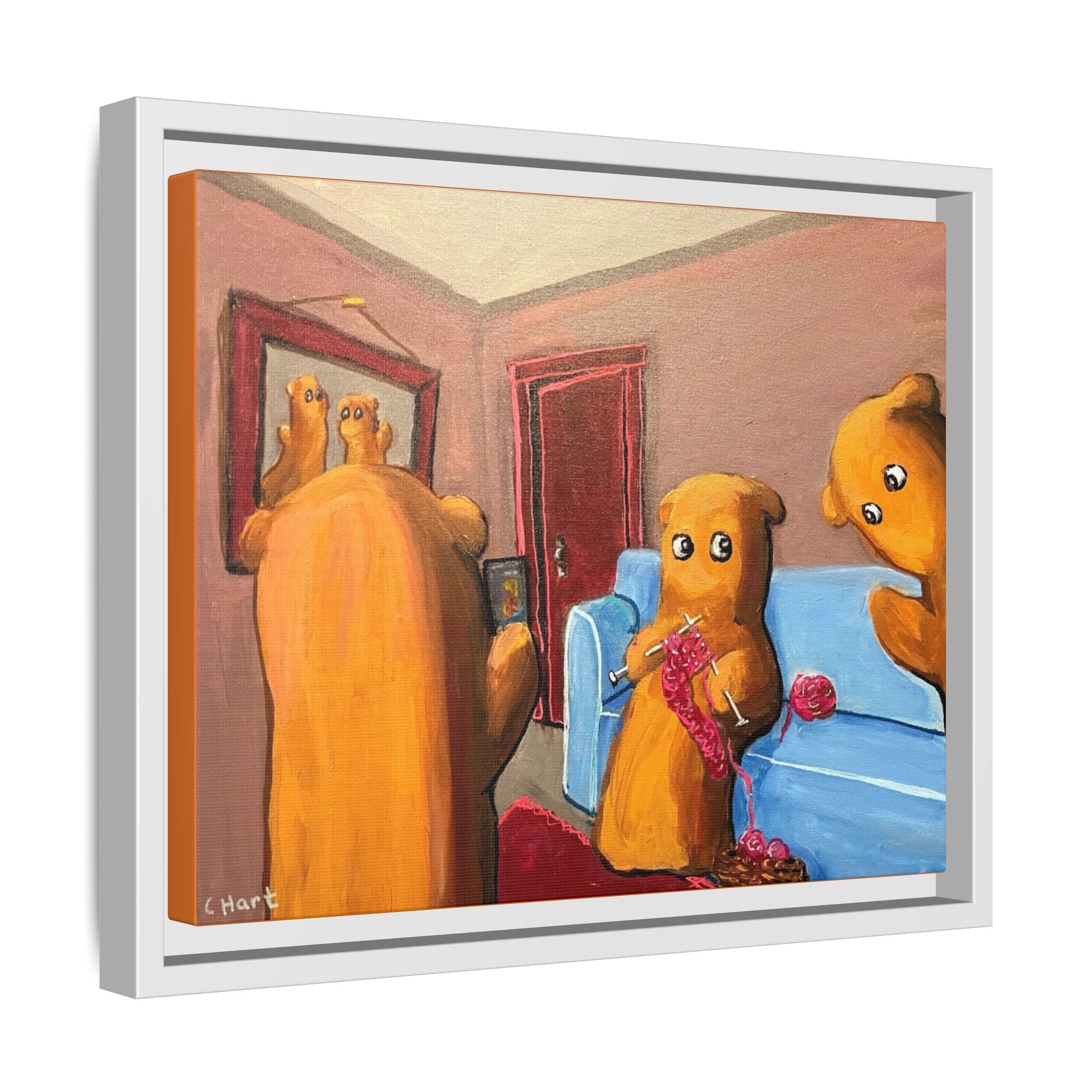 Whimsical Bear Family Framed Canvas Art — Matte Multi-Color Wall Decor