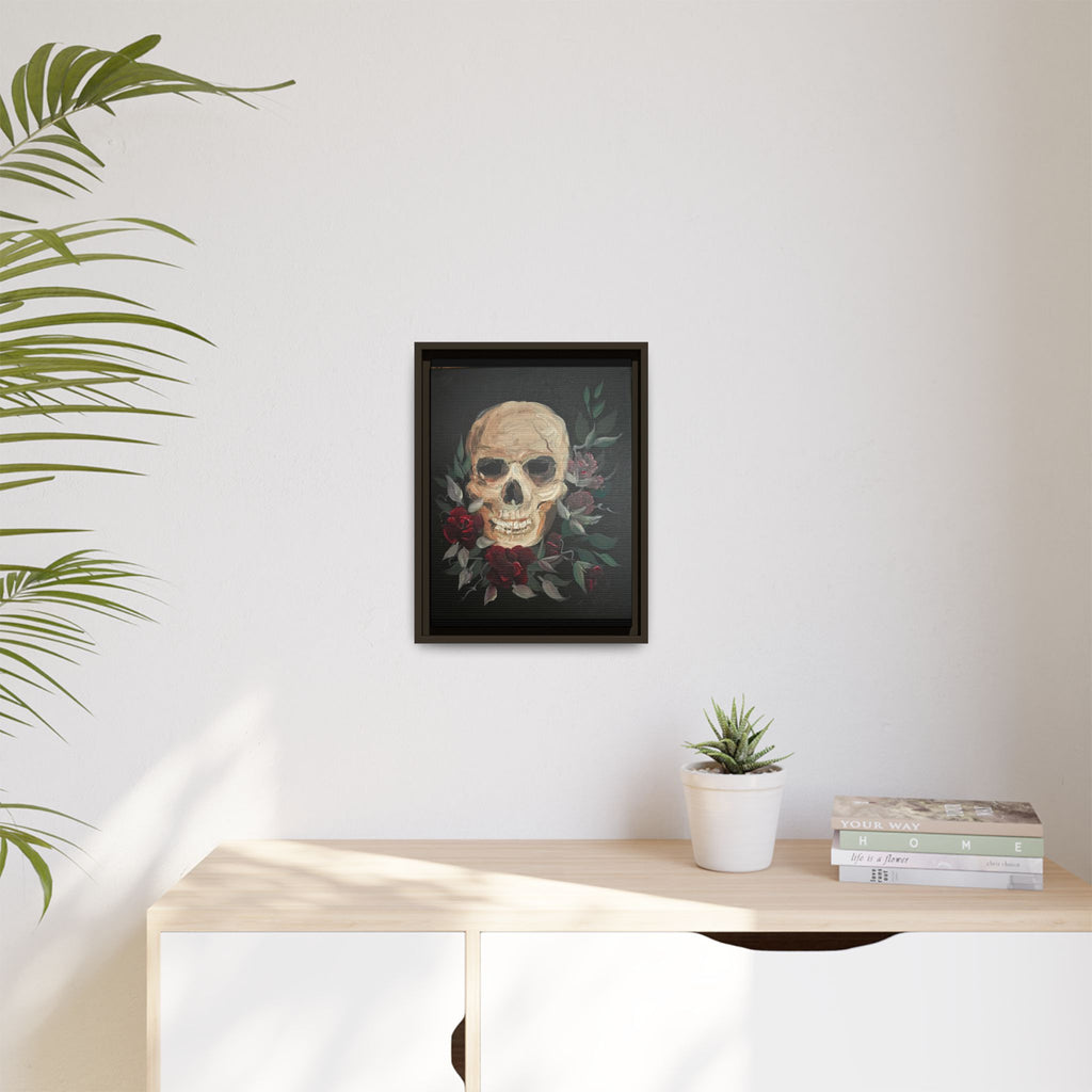 Framed Matte Canvas Skull & Roses Wall Art — Dark Gothic Home Decor