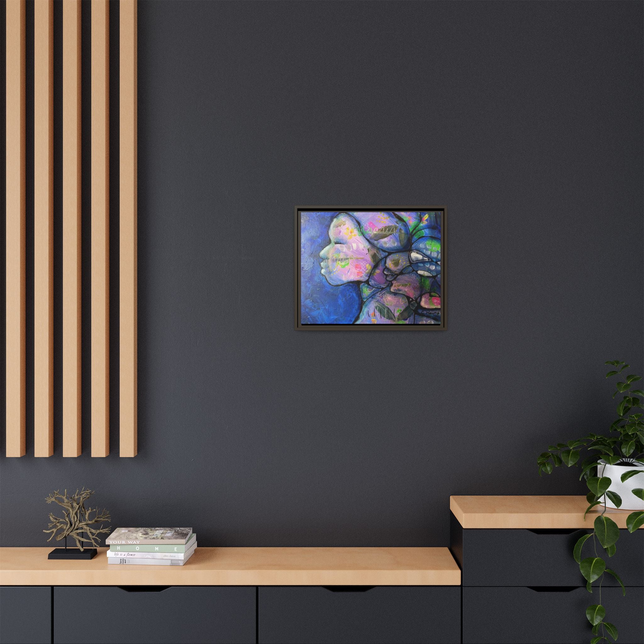 Abstract Woman Framed Matte Canvas Art — Colorful Abstract Profile Portrait