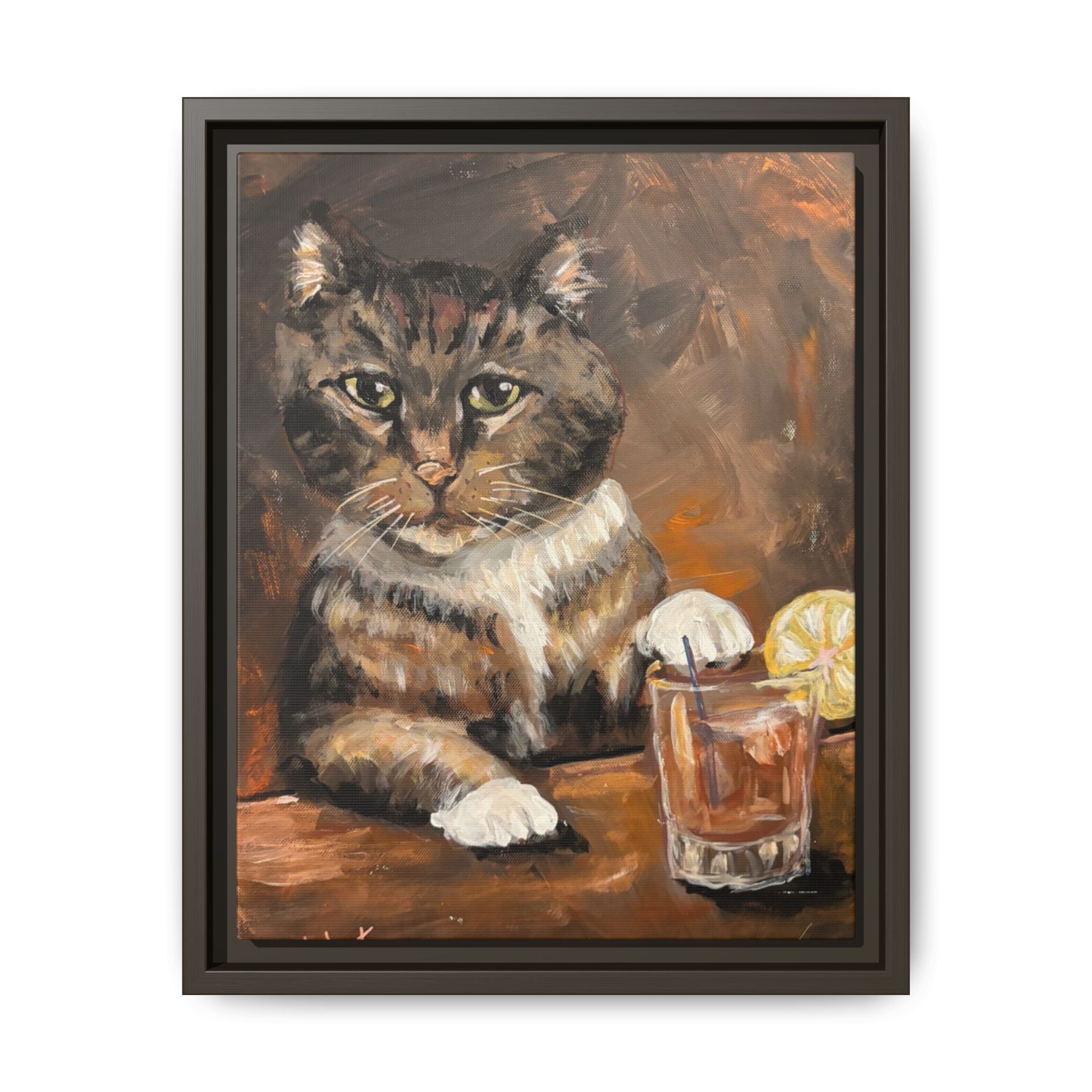 Tabby Cat With Drink - Matte Canvas Wall Art