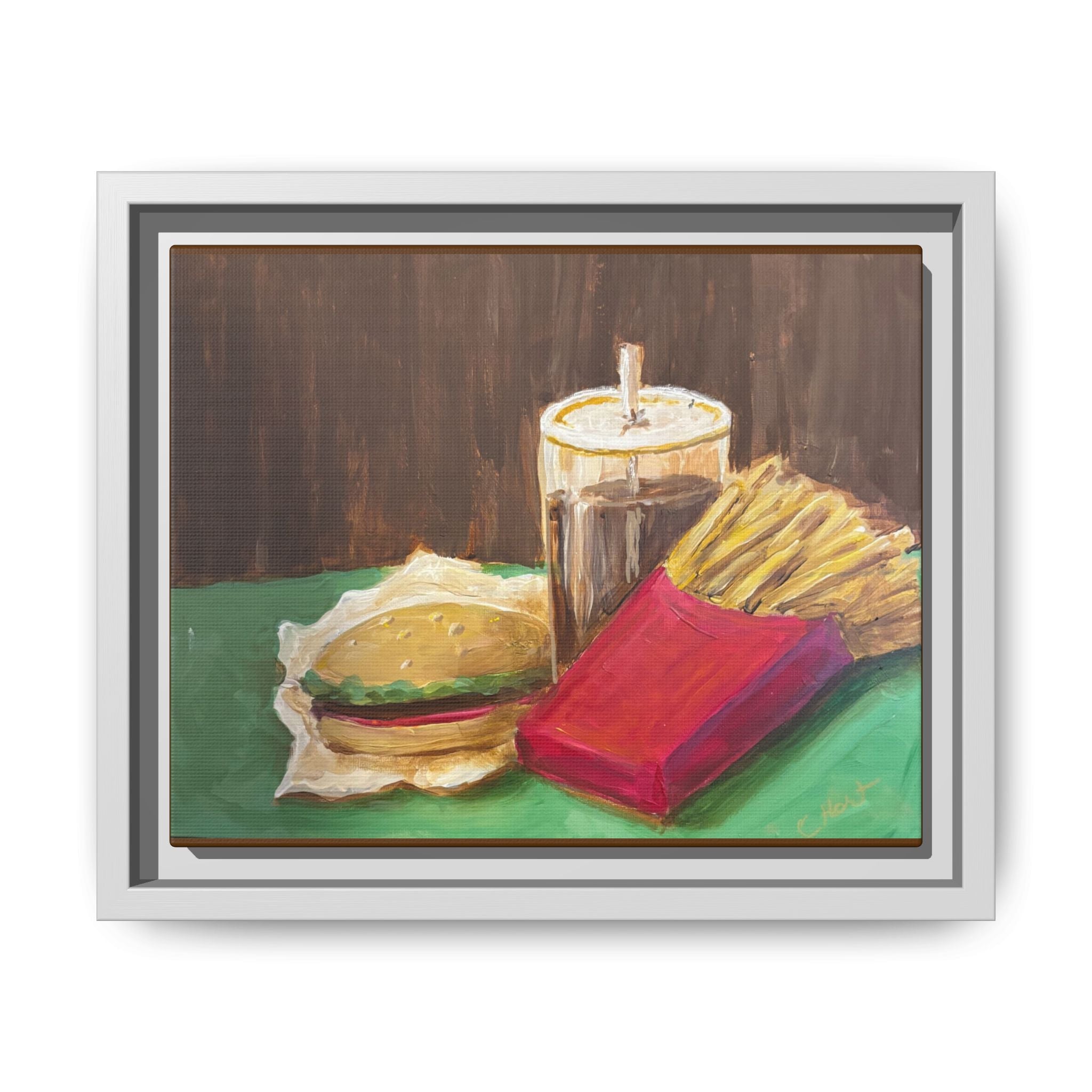 Burger and Fries Matte Canvas, Framed (Multi-color)