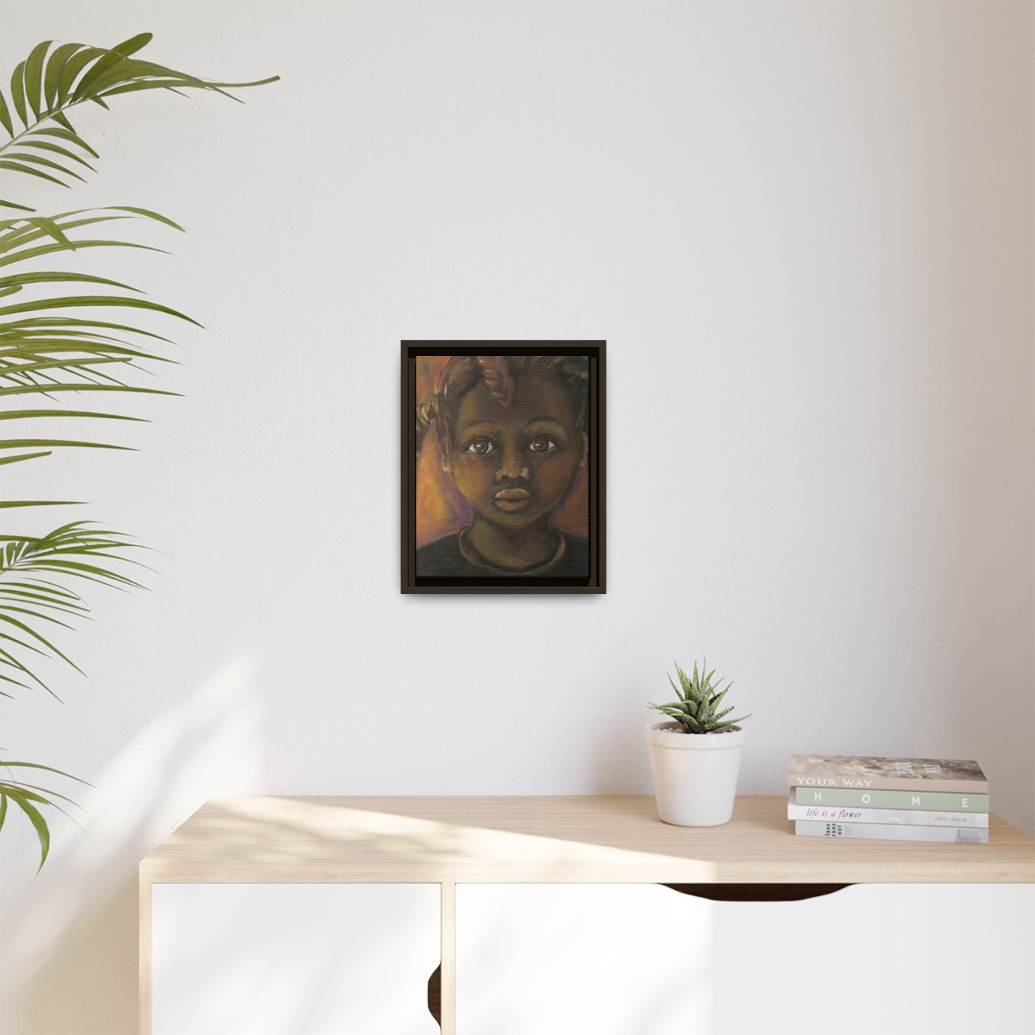 Framed Matte Canvas Portrait – African American Child Wall Art, Warm Earthtone Nursery Décor