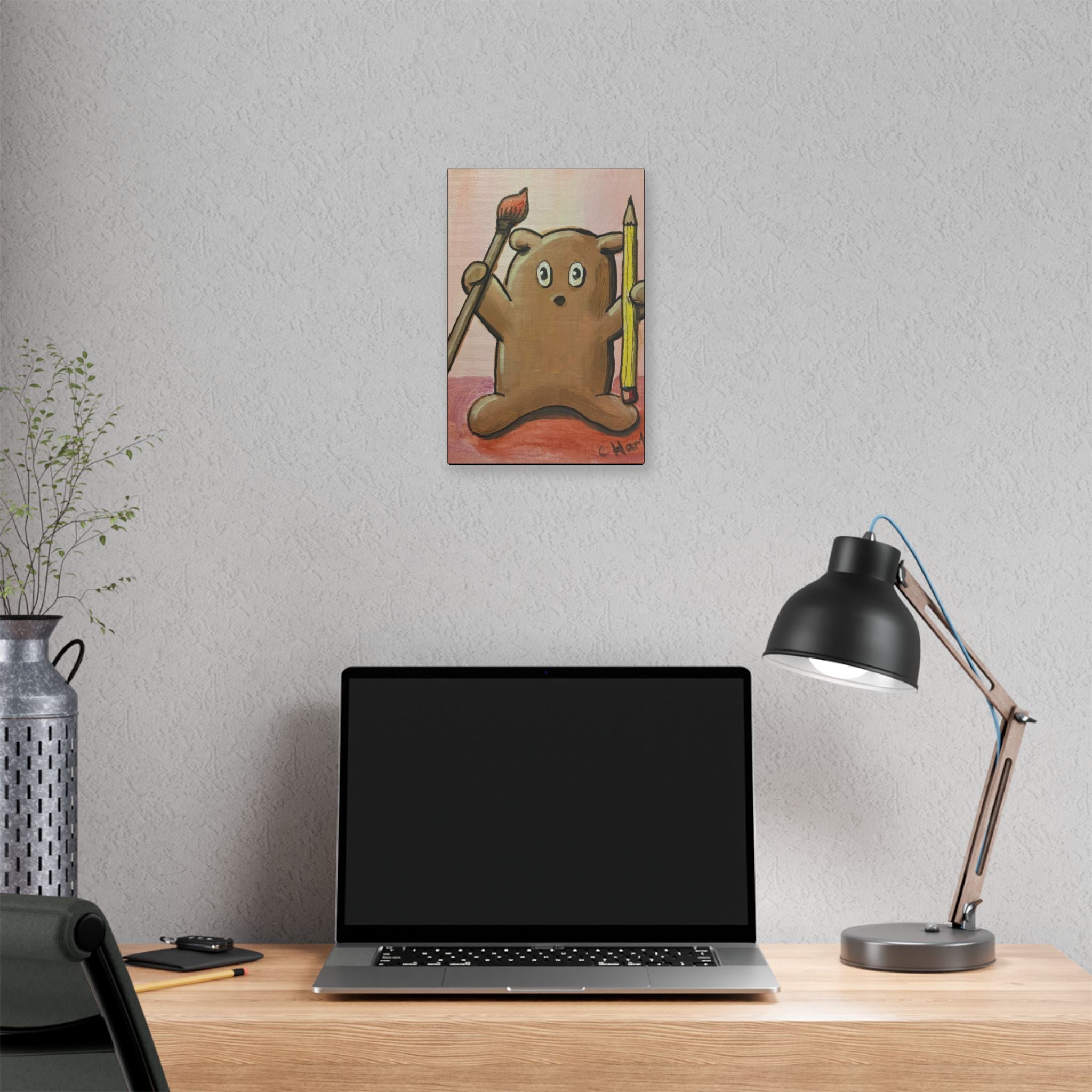 Cute Bear Artist Canvas Print — Whimsical Kids Room Wall Art
