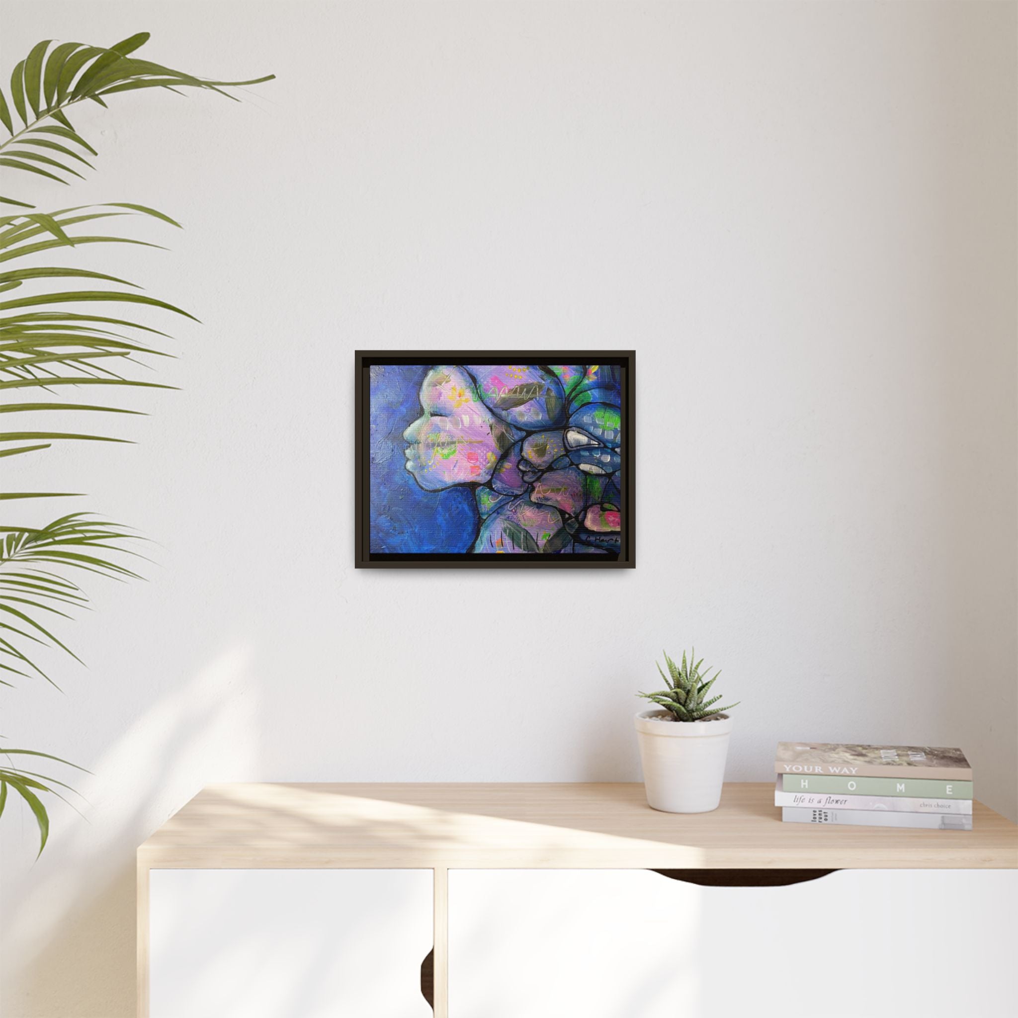 Abstract Woman Framed Matte Canvas Art — Colorful Abstract Profile Portrait