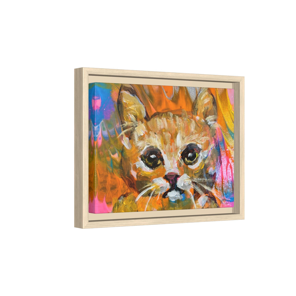 Framed Matte Canvas: Colorful Abstract Ginger Cat Wall Art
