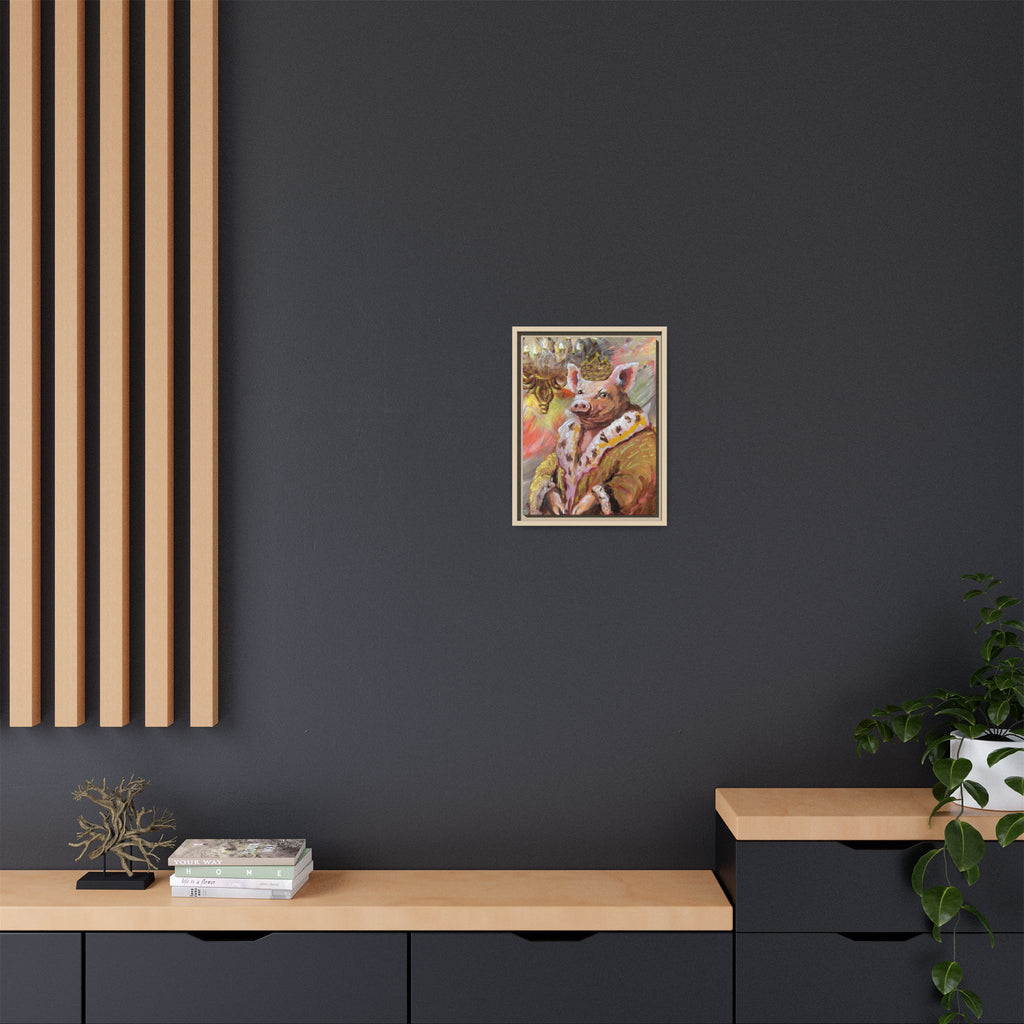 Regal Pig King Framed Canvas Art — Whimsical Farmhouse Wall Decor