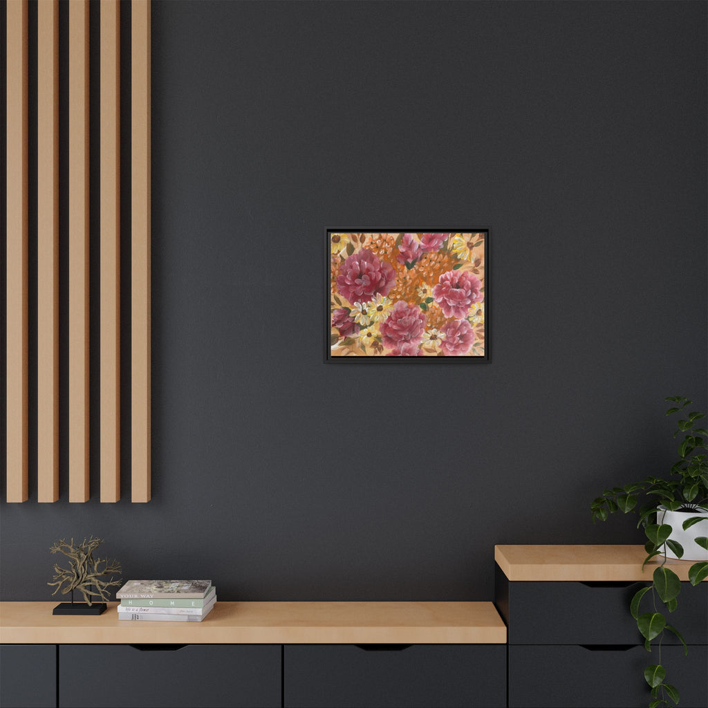Warm Floral Framed Floral Canvas Print — Pink Peony & Daisies Wall Art