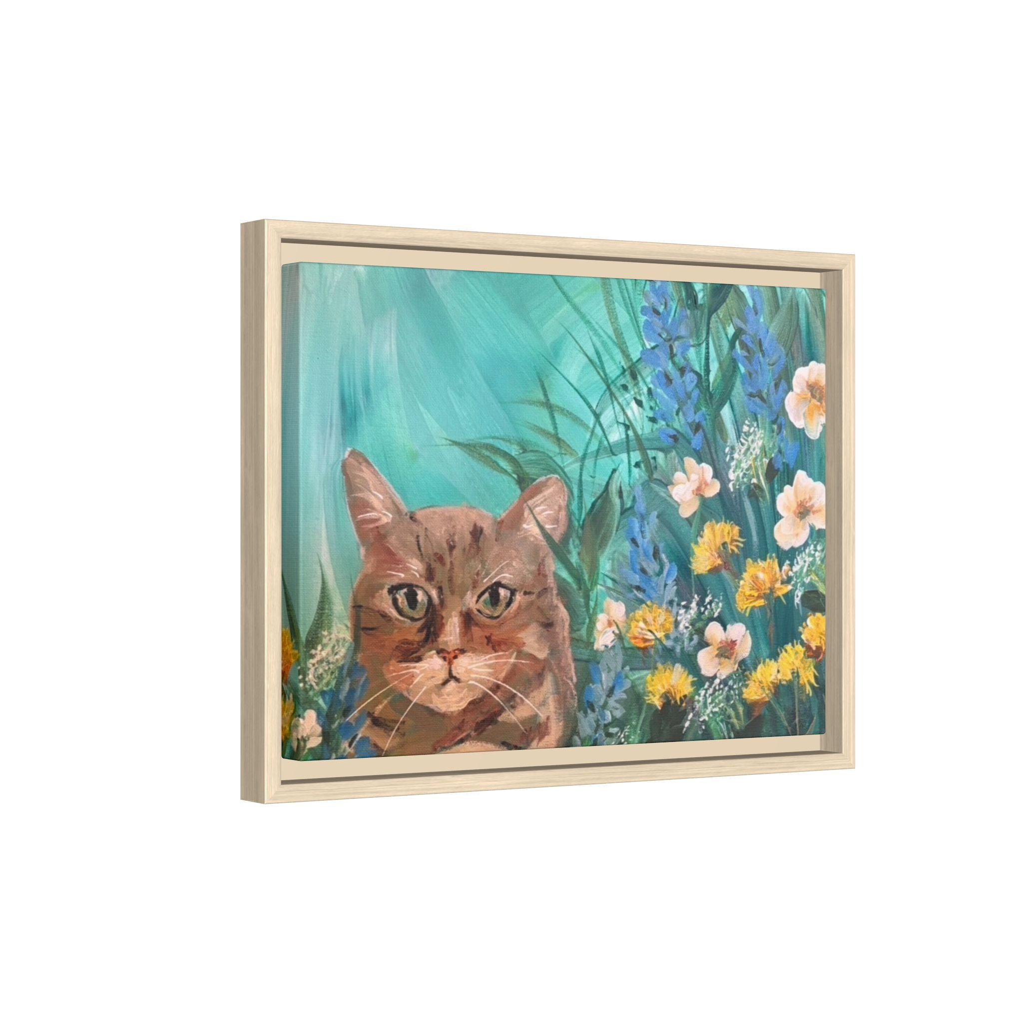 Framed Cat Portrait Canvas — Floral Wall Art
