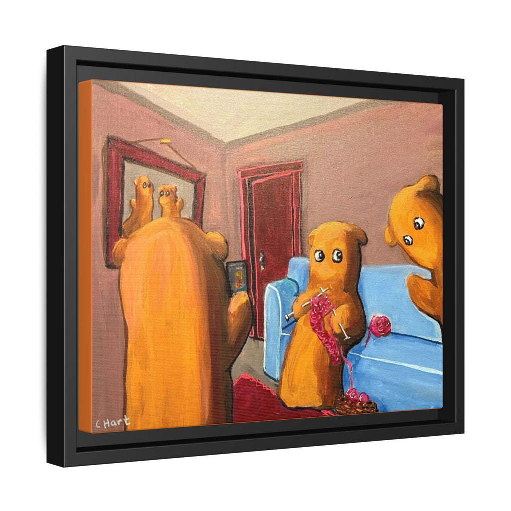 Whimsical Bear Family Framed Canvas Art — Matte Multi-Color Wall Decor