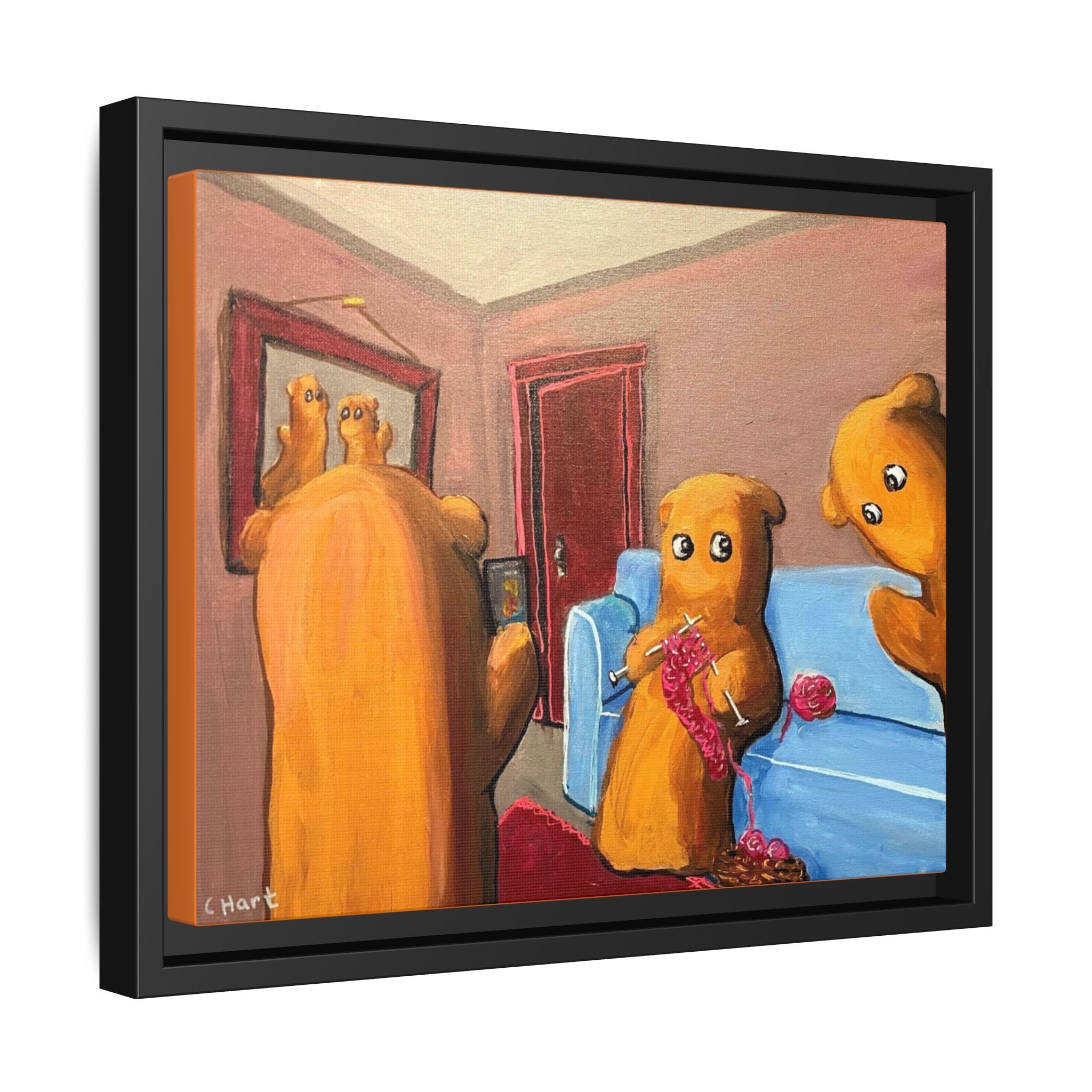 Whimsical Bear Family Framed Canvas Art — Matte Multi-Color Wall Decor