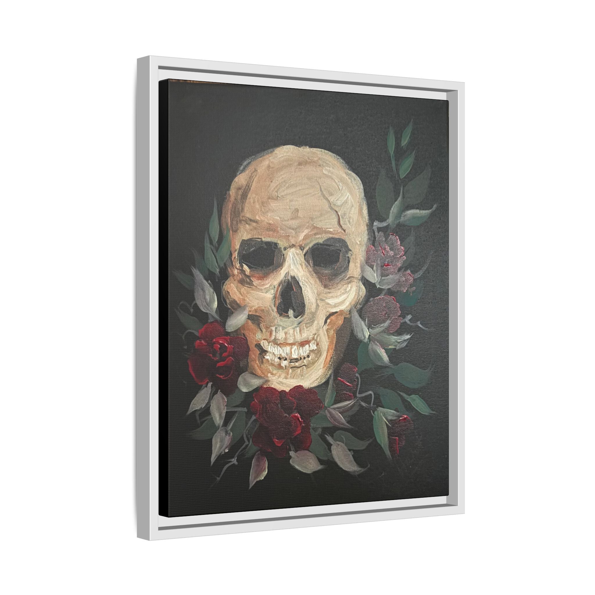 Framed Matte Canvas Skull & Roses Wall Art — Dark Gothic Home Decor