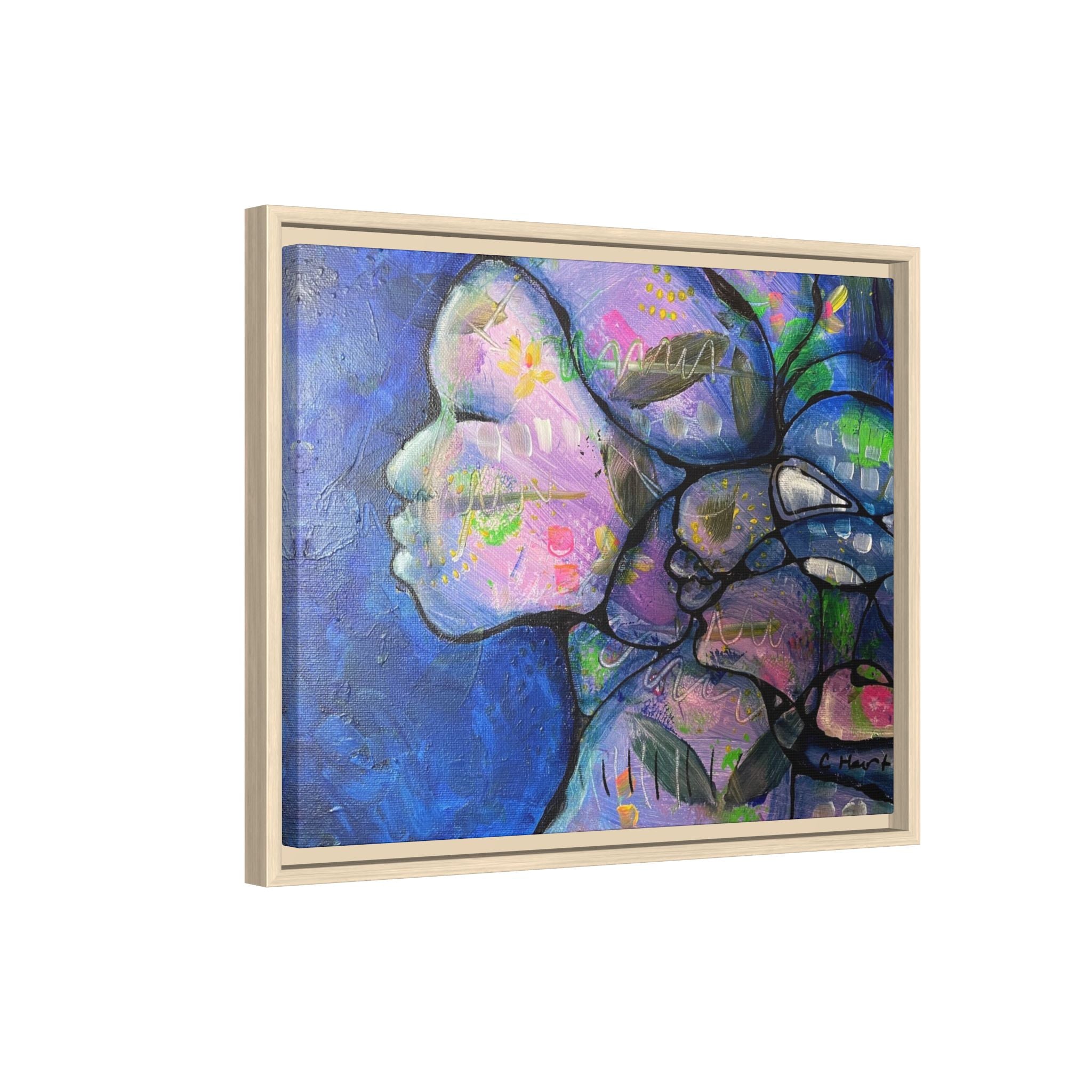 Abstract Woman Framed Matte Canvas Art — Colorful Abstract Profile Portrait