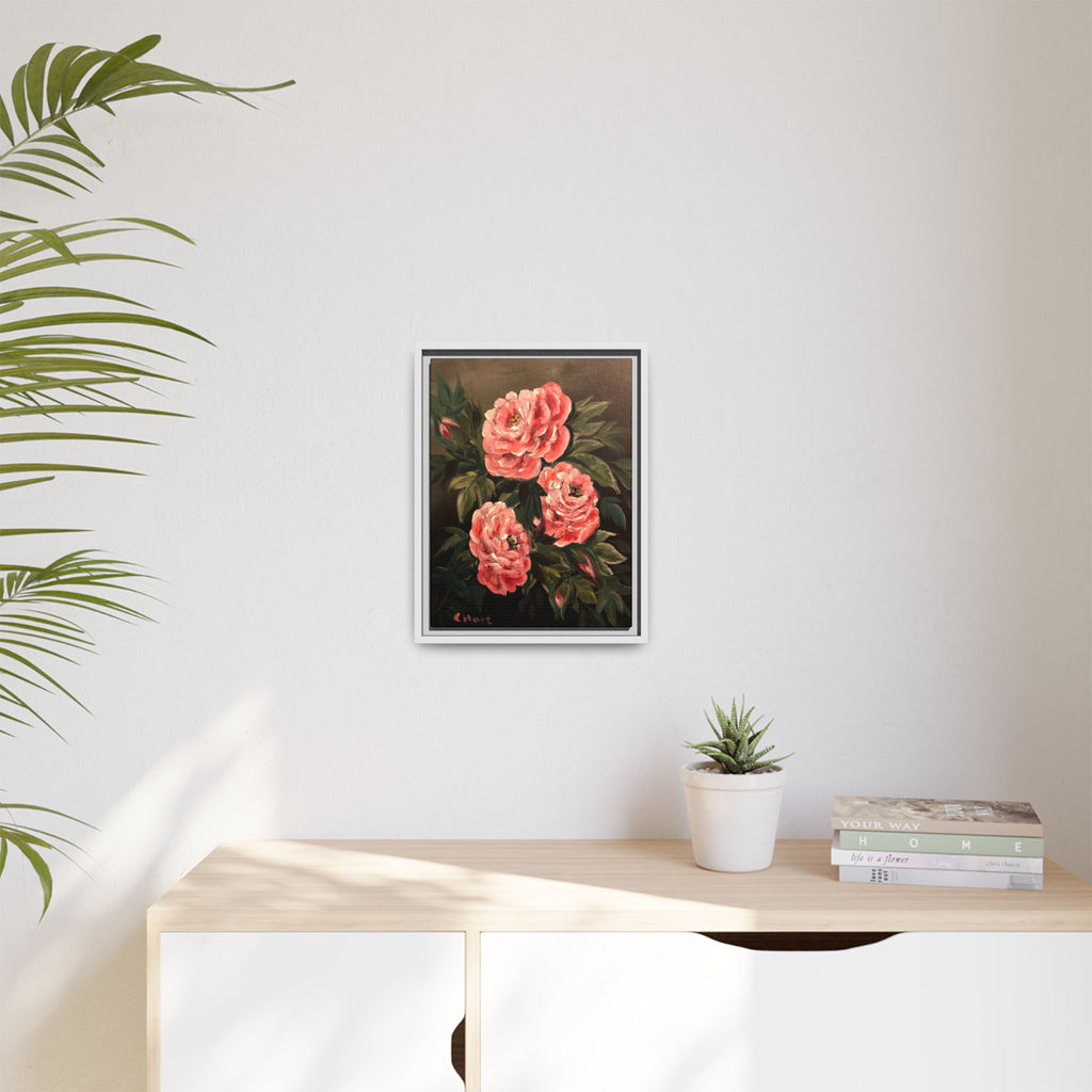 Framed Floral Canvas Art — Pink Peonies Matte Print