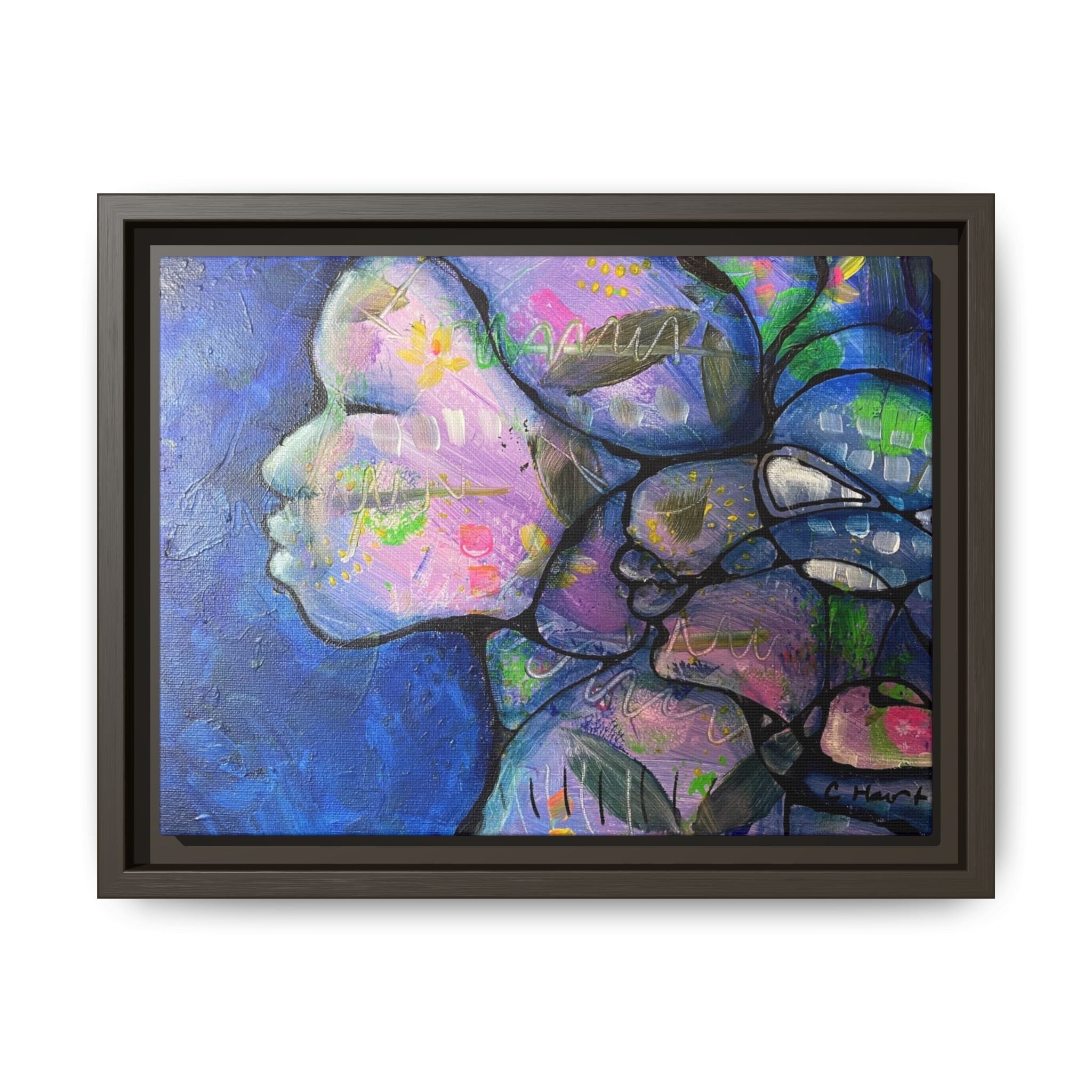 Abstract Woman Framed Matte Canvas Art — Colorful Abstract Profile Portrait