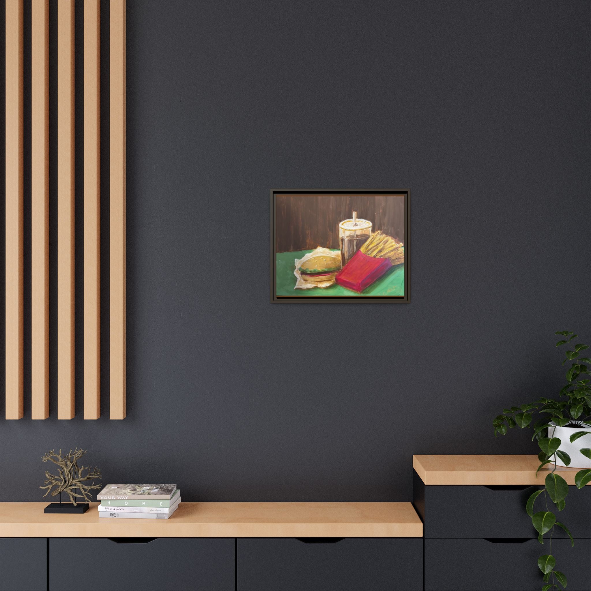 Burger and Fries Matte Canvas, Framed (Multi-color)