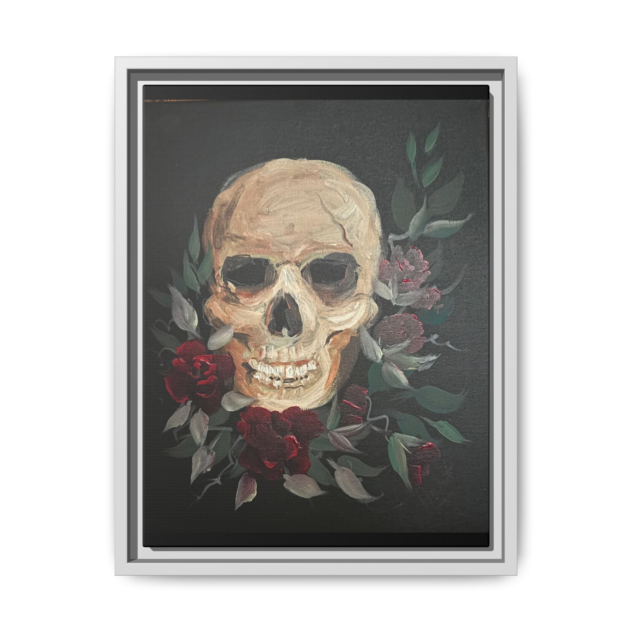 Framed Matte Canvas Skull & Roses Wall Art — Dark Gothic Home Decor