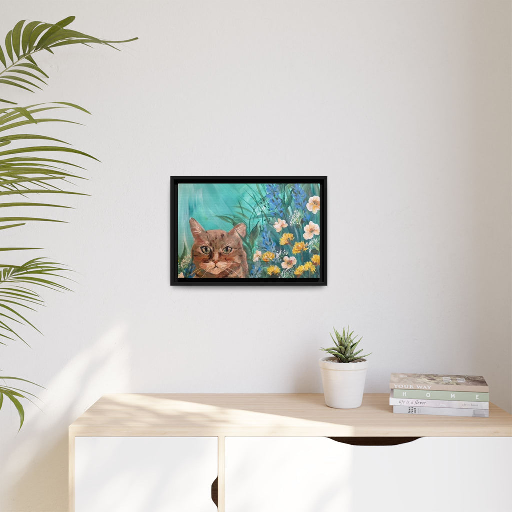 Framed Cat Portrait Canvas — Floral Wall Art