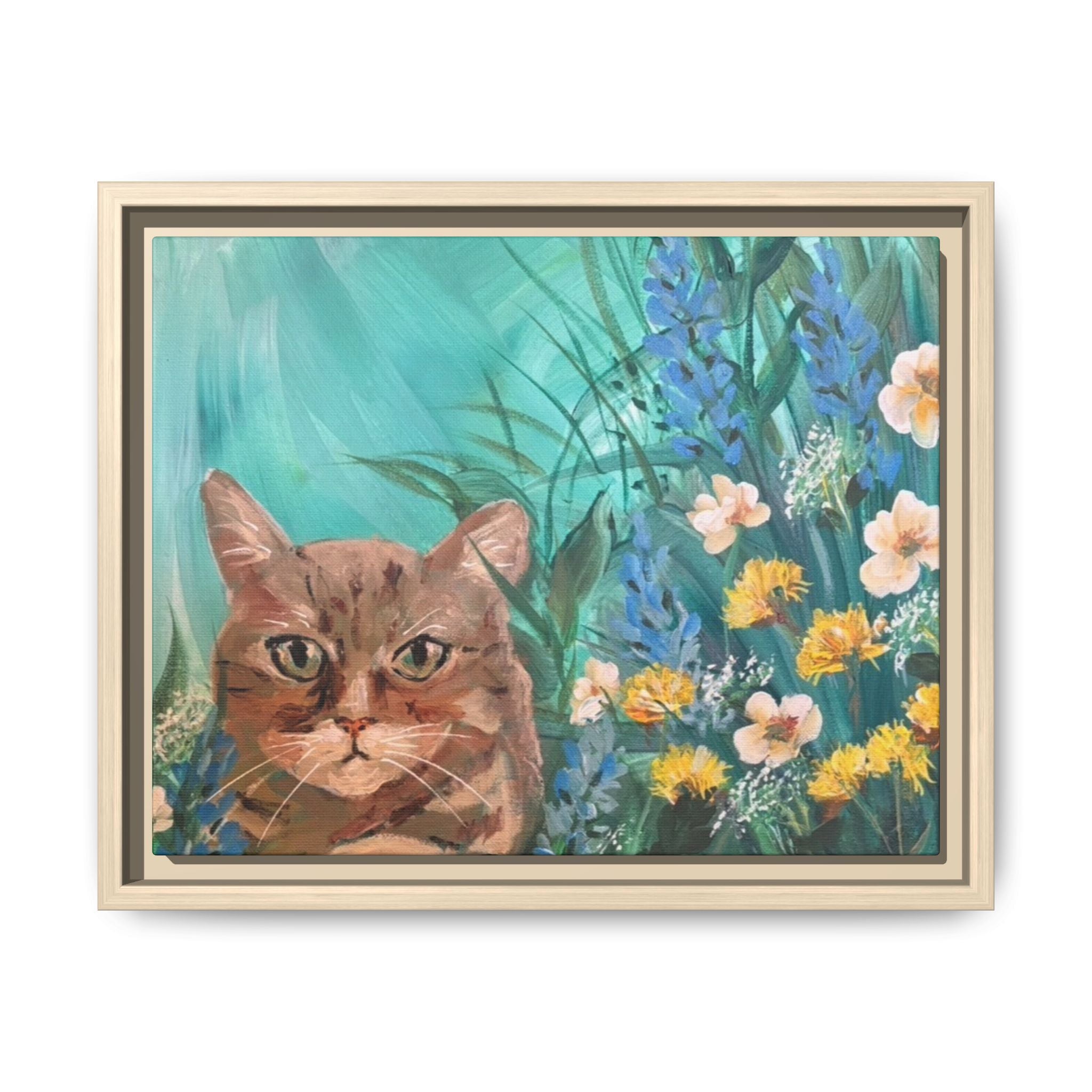 Framed Cat Portrait Canvas — Floral Wall Art