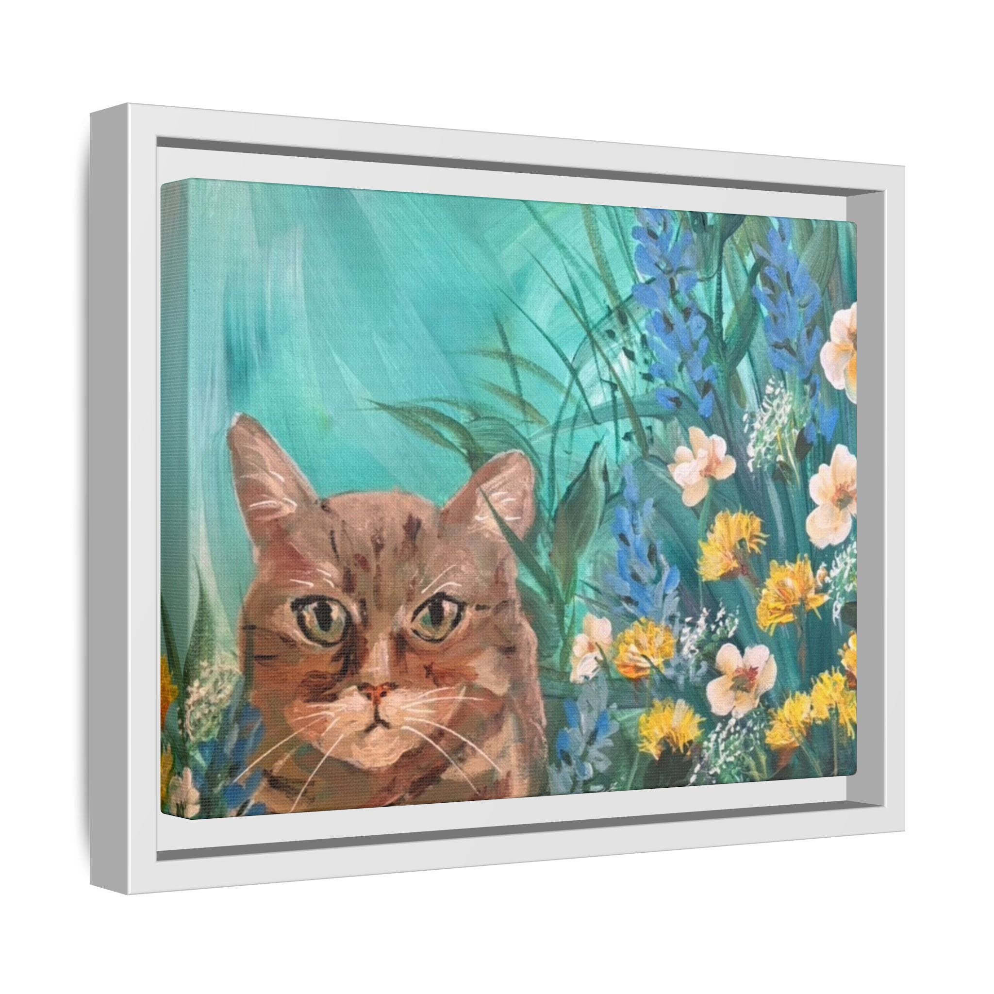Framed Cat Portrait Canvas — Floral Wall Art