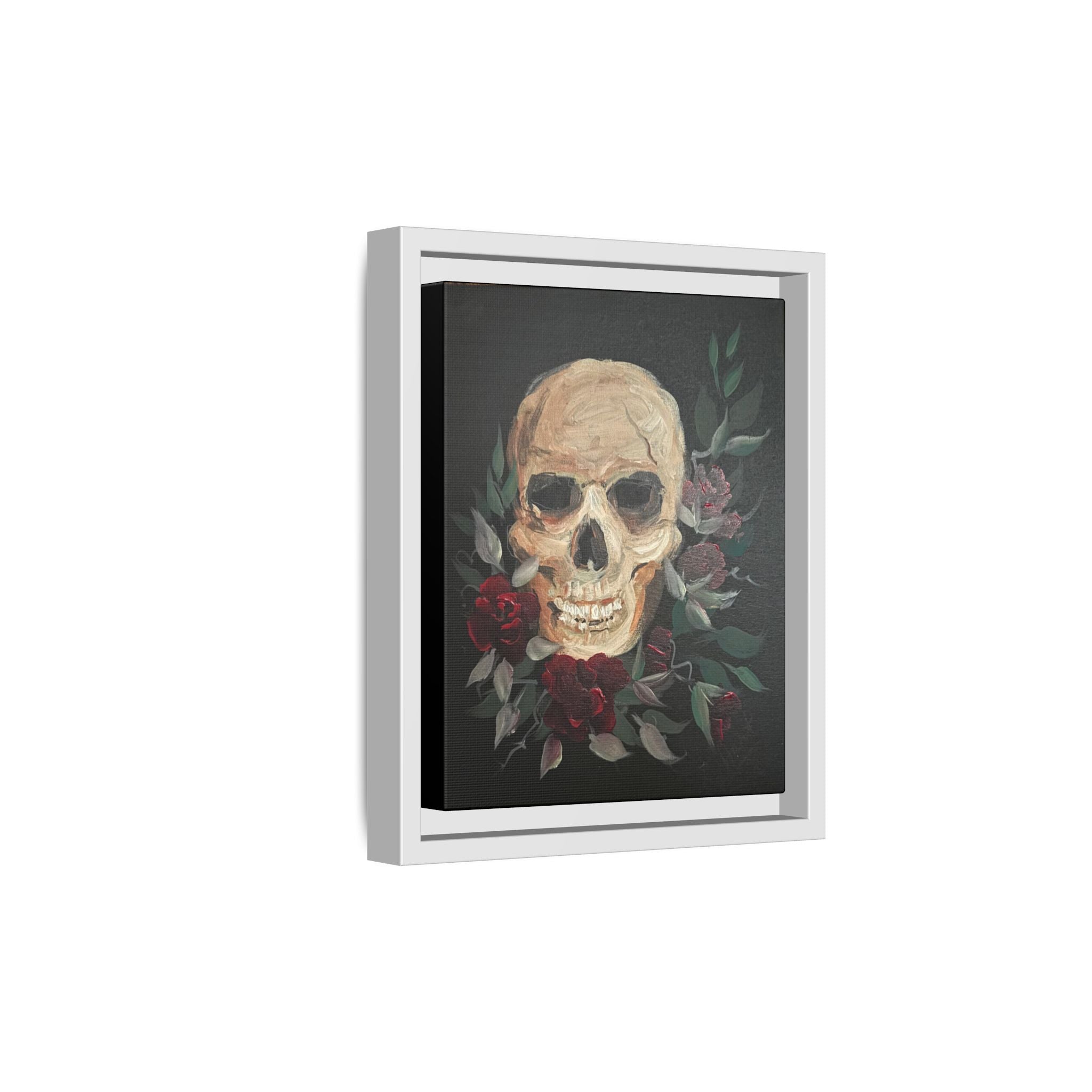 Framed Matte Canvas Skull & Roses Wall Art — Dark Gothic Home Decor