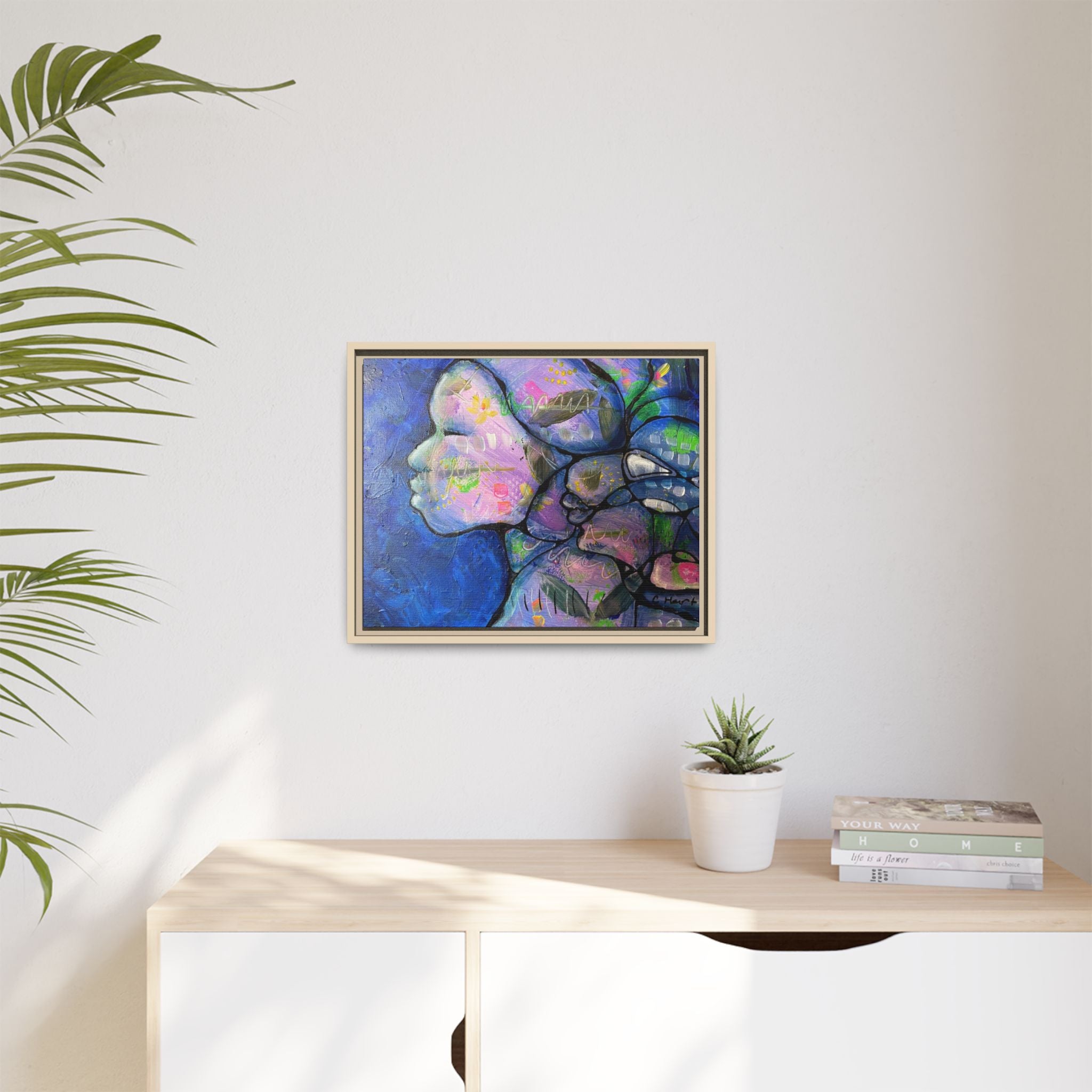 Abstract Woman Framed Matte Canvas Art — Colorful Abstract Profile Portrait