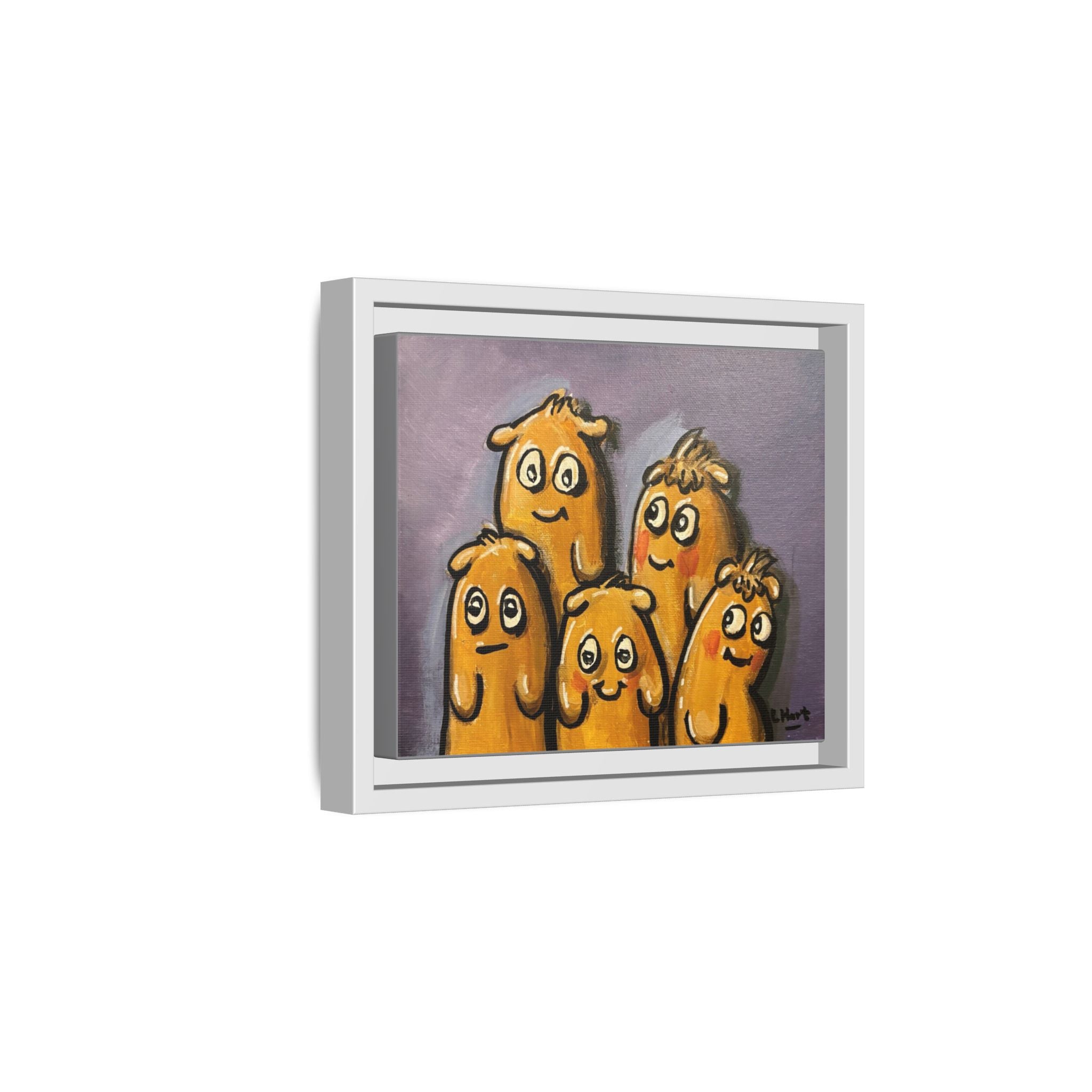 Whimsical Family Monsters Matte Canvas Framed Wall Art
