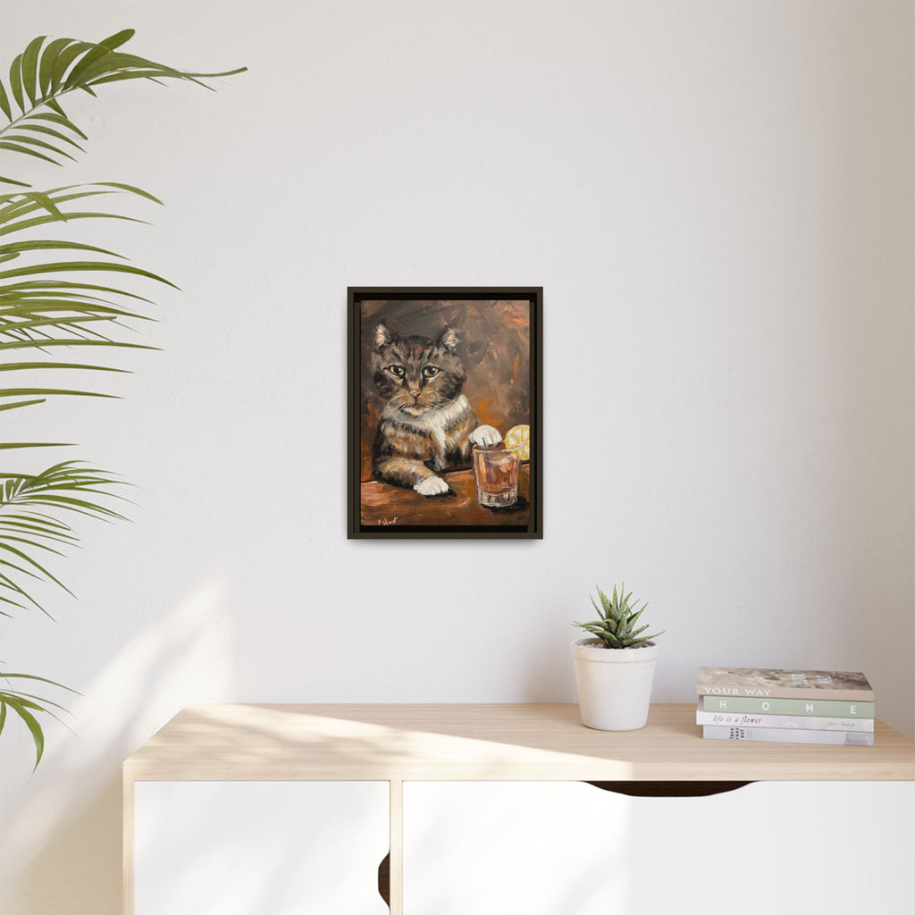Tabby Cat With Drink - Matte Canvas Wall Art