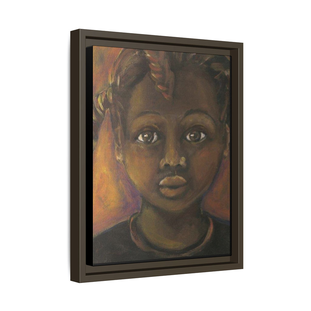 Framed Matte Canvas Portrait – African American Child Wall Art, Warm Earthtone Nursery Décor