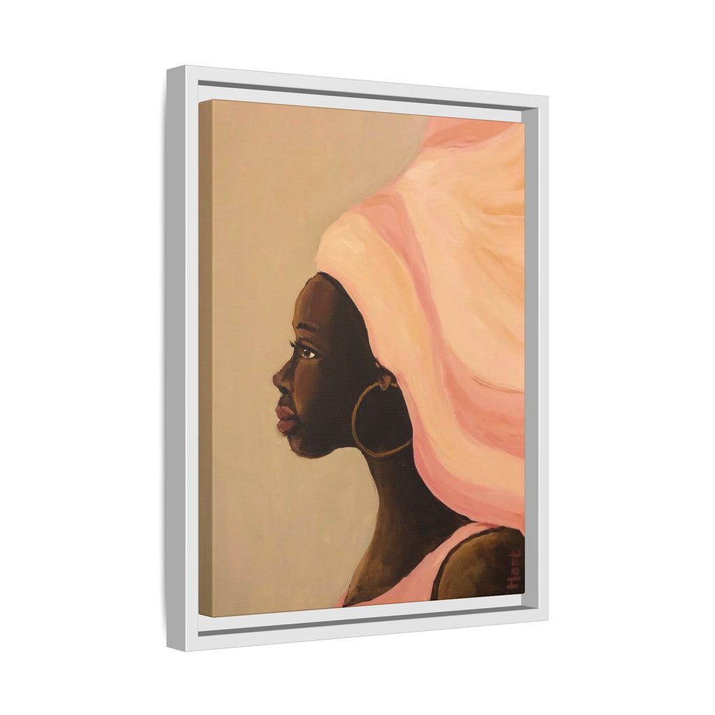Framed Matte Canvas Art – Elegant African Woman Portrait (Pink Headwrap)
