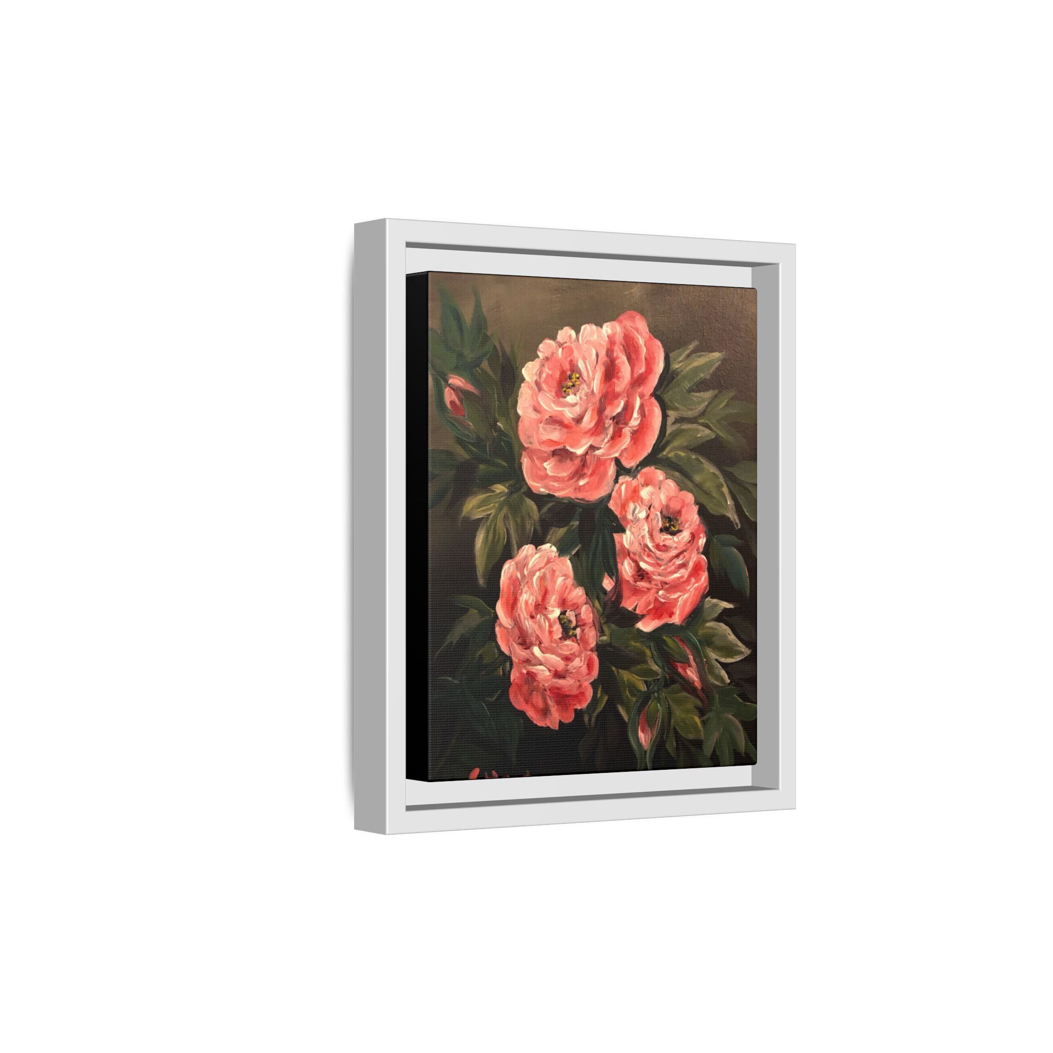 Framed Floral Canvas Art — Pink Peonies Matte Print