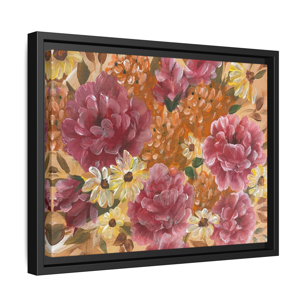 Warm Framed Floral Canvas Print — Vintage Pink Peonies Wall Art
