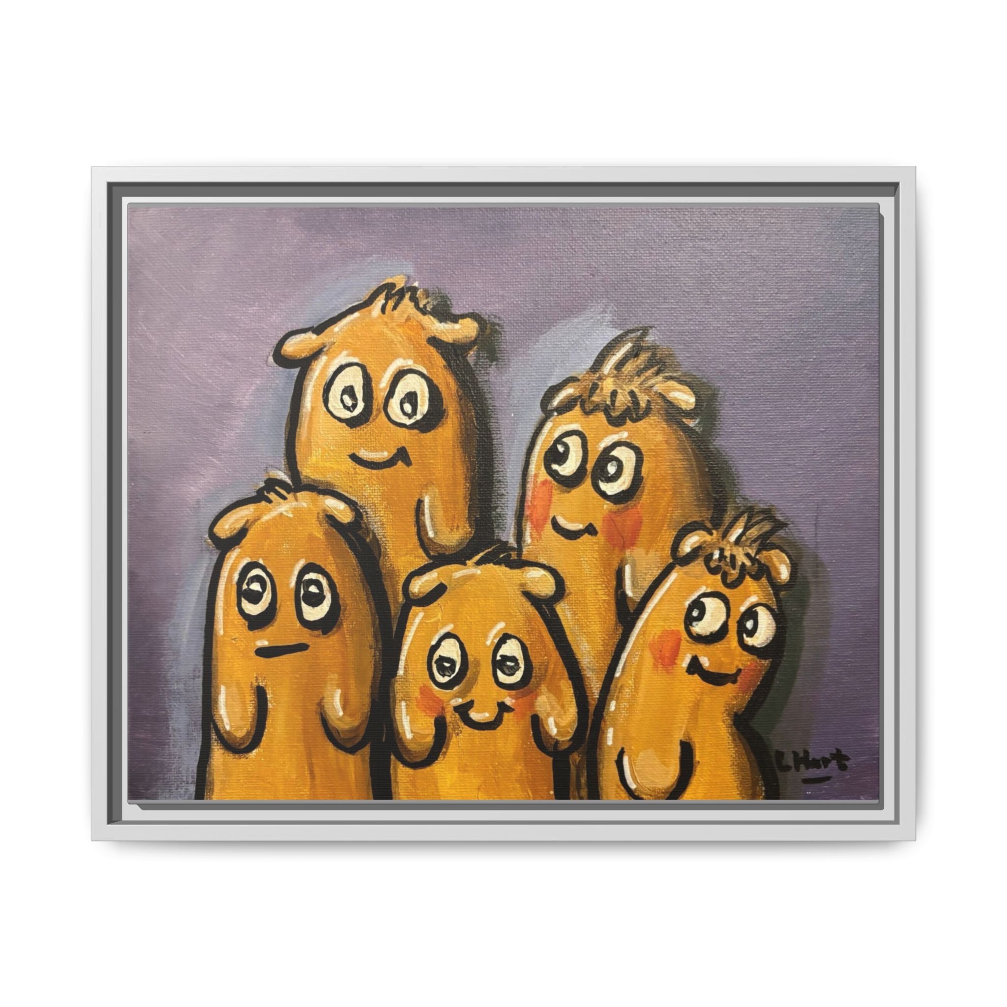 Whimsical Family Monsters Matte Canvas Framed Wall Art