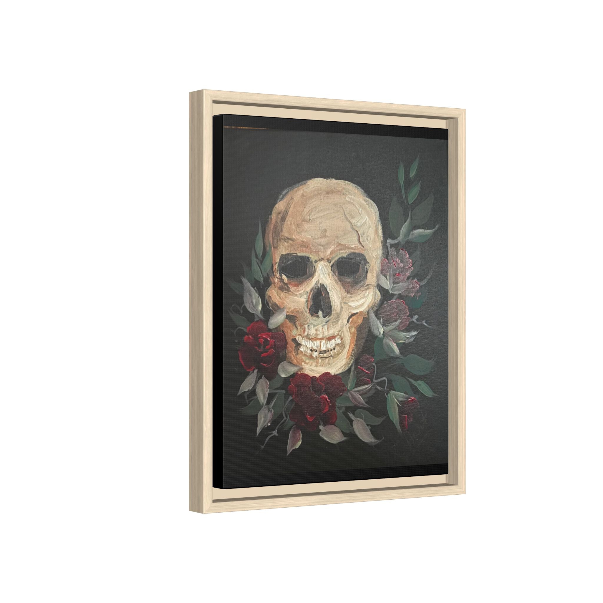 Framed Matte Canvas Skull & Roses Wall Art — Dark Gothic Home Decor