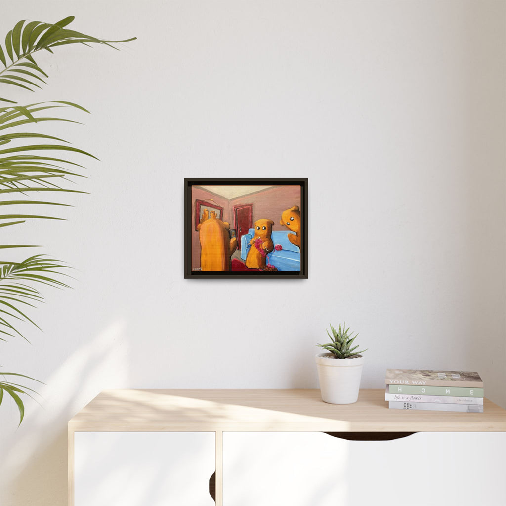 Whimsical Bear Family Framed Canvas Art — Matte Multi-Color Wall Decor
