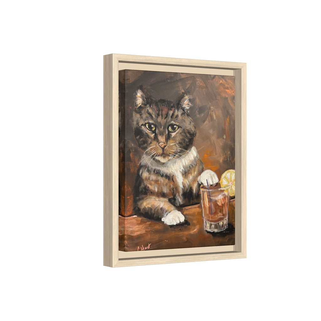 Tabby Cat With Drink - Matte Canvas Wall Art
