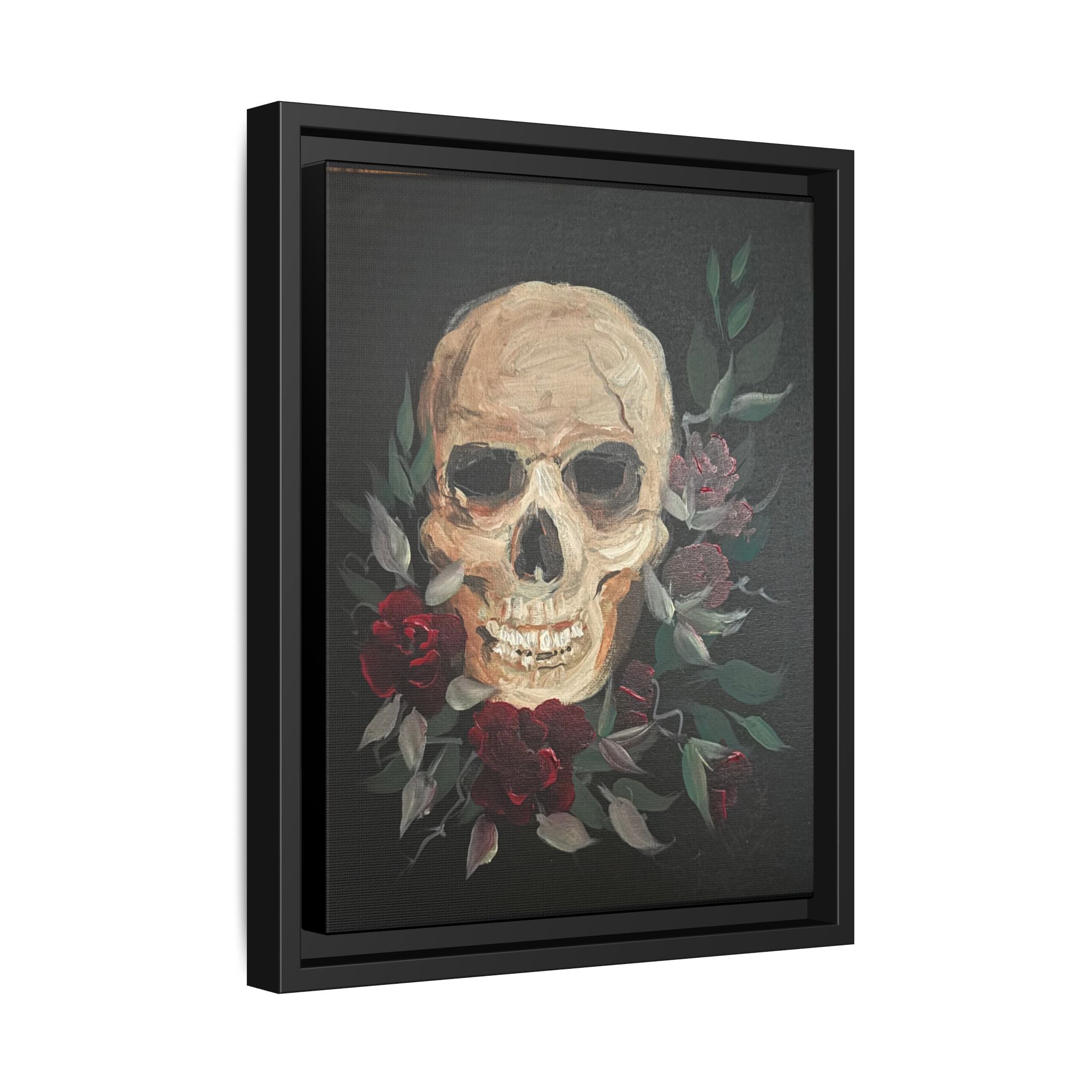 Framed Matte Canvas Skull & Roses Wall Art — Dark Gothic Home Decor