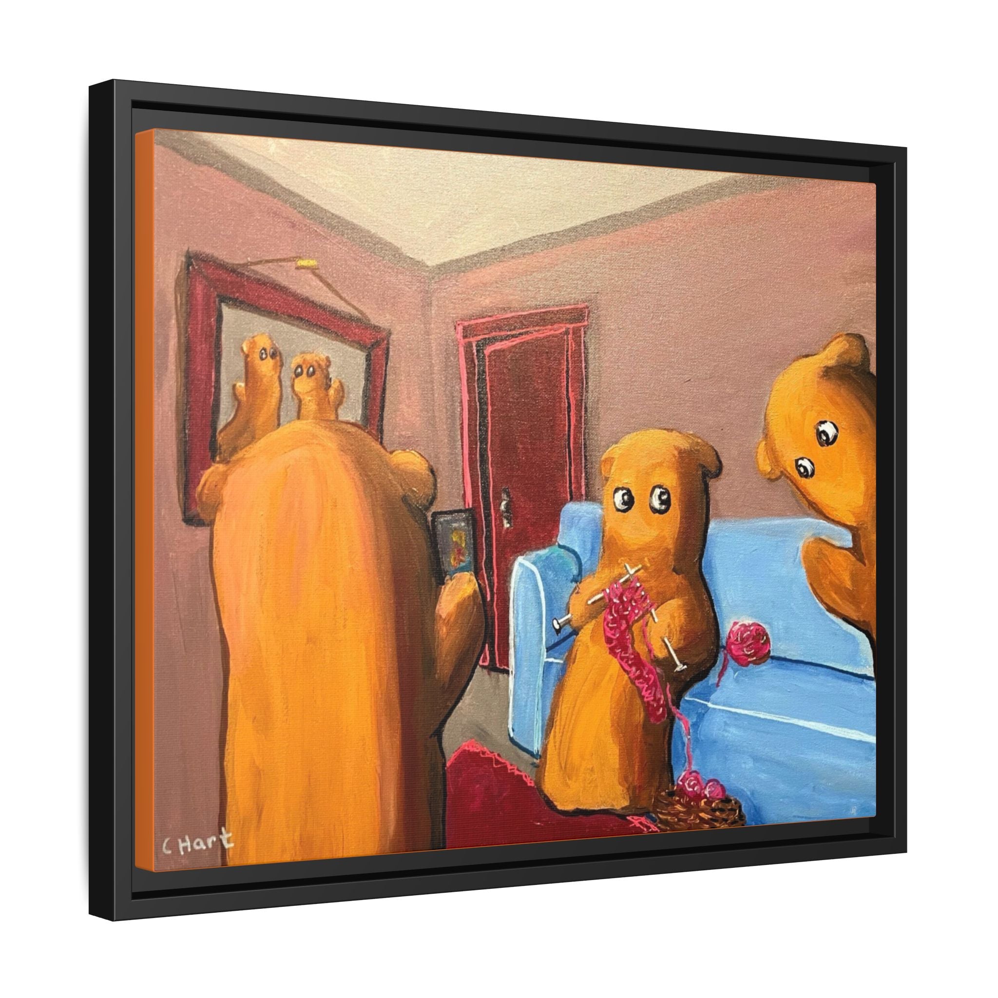 Whimsical Bear Family Framed Canvas Art — Matte Multi-Color Wall Decor
