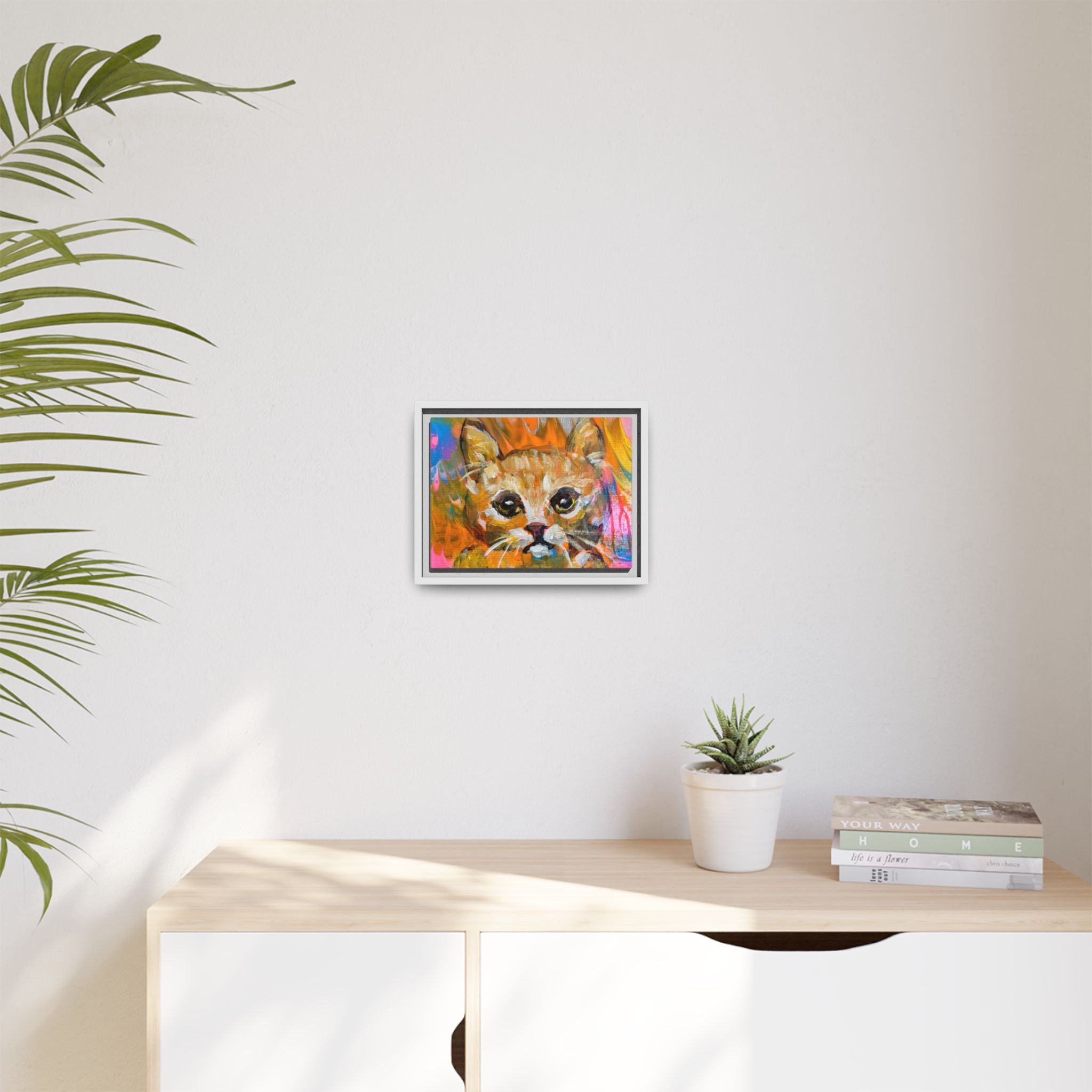 Framed Matte Canvas: Colorful Abstract Ginger Cat Wall Art