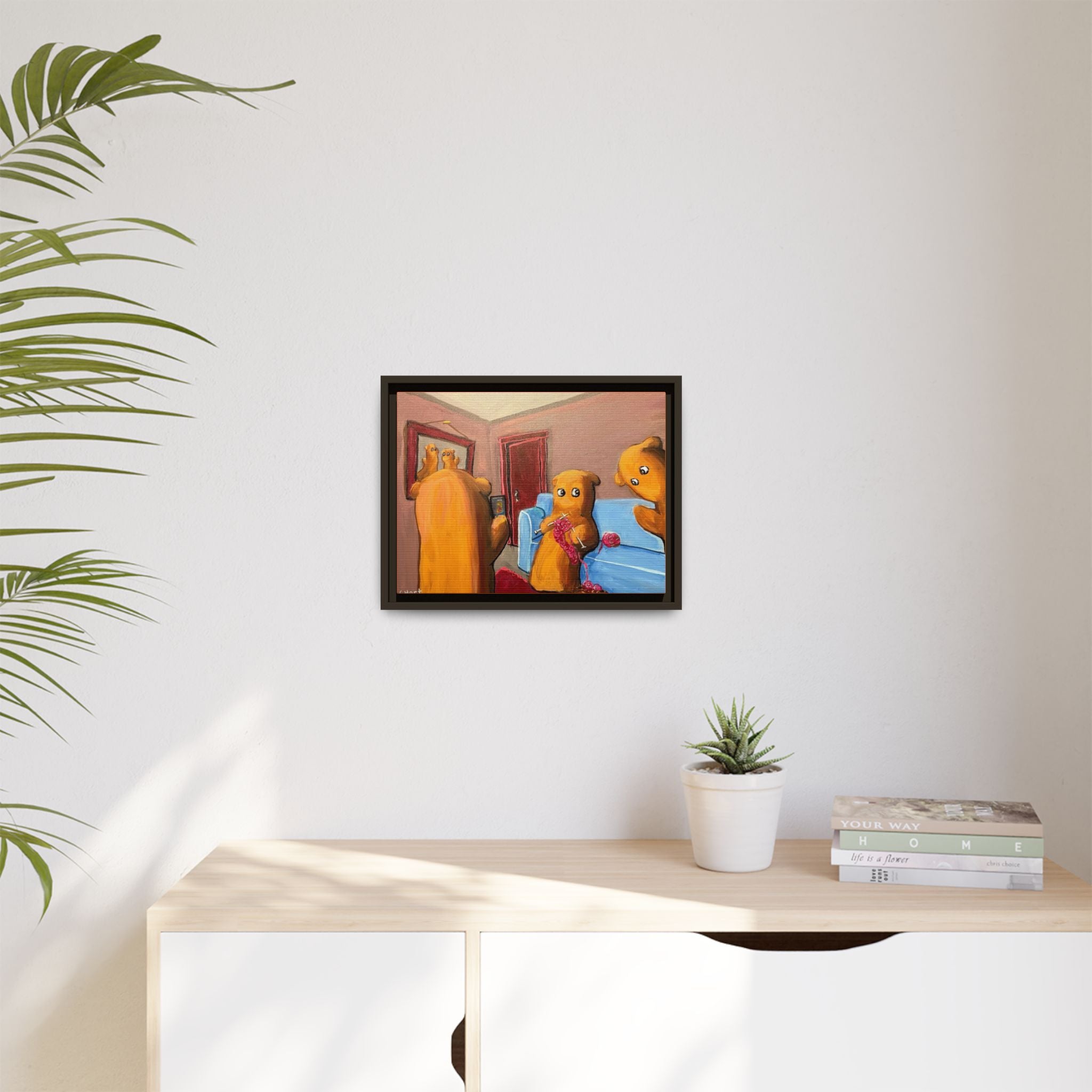 Whimsical Bear Family Framed Canvas Art — Matte Multi-Color Wall Decor